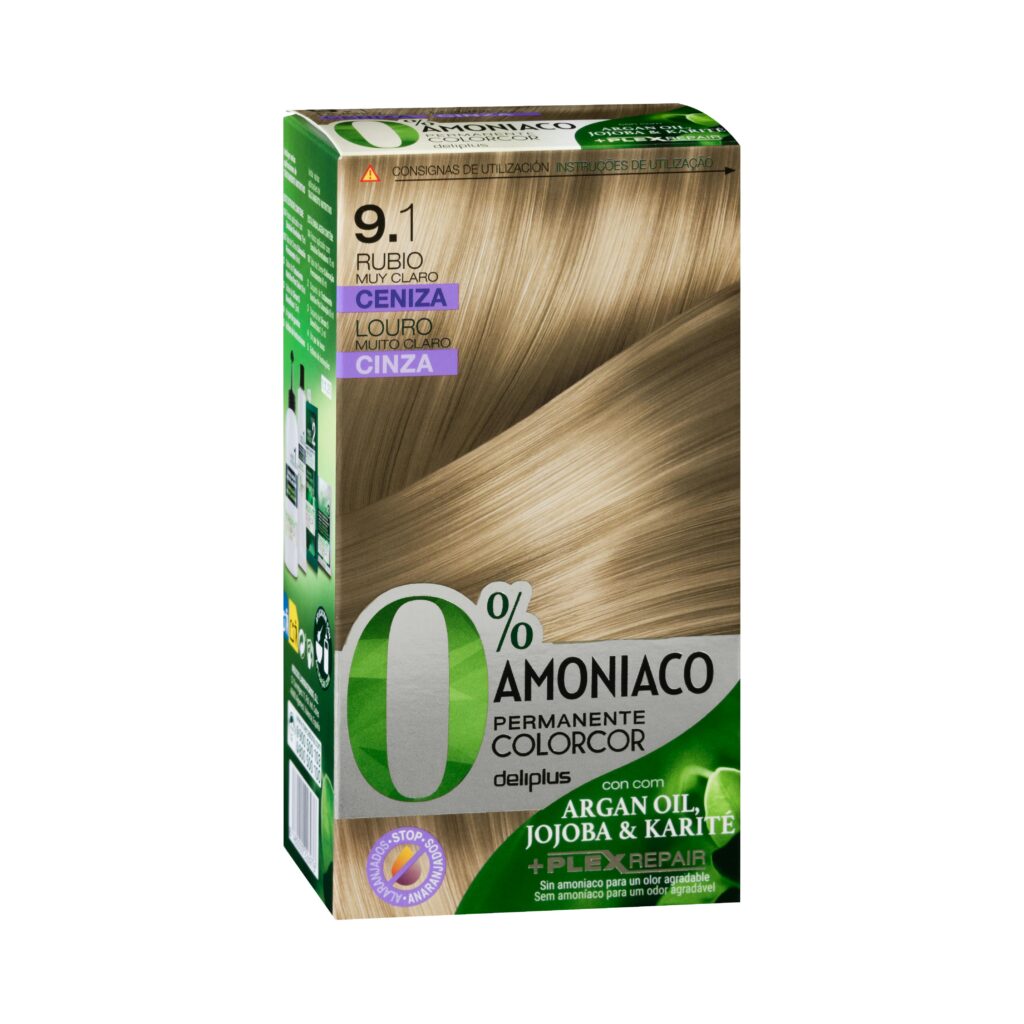 Coloración permanente 9.1 rubio muy claro ceniza Deliplus 0% amoníaco Colorcor