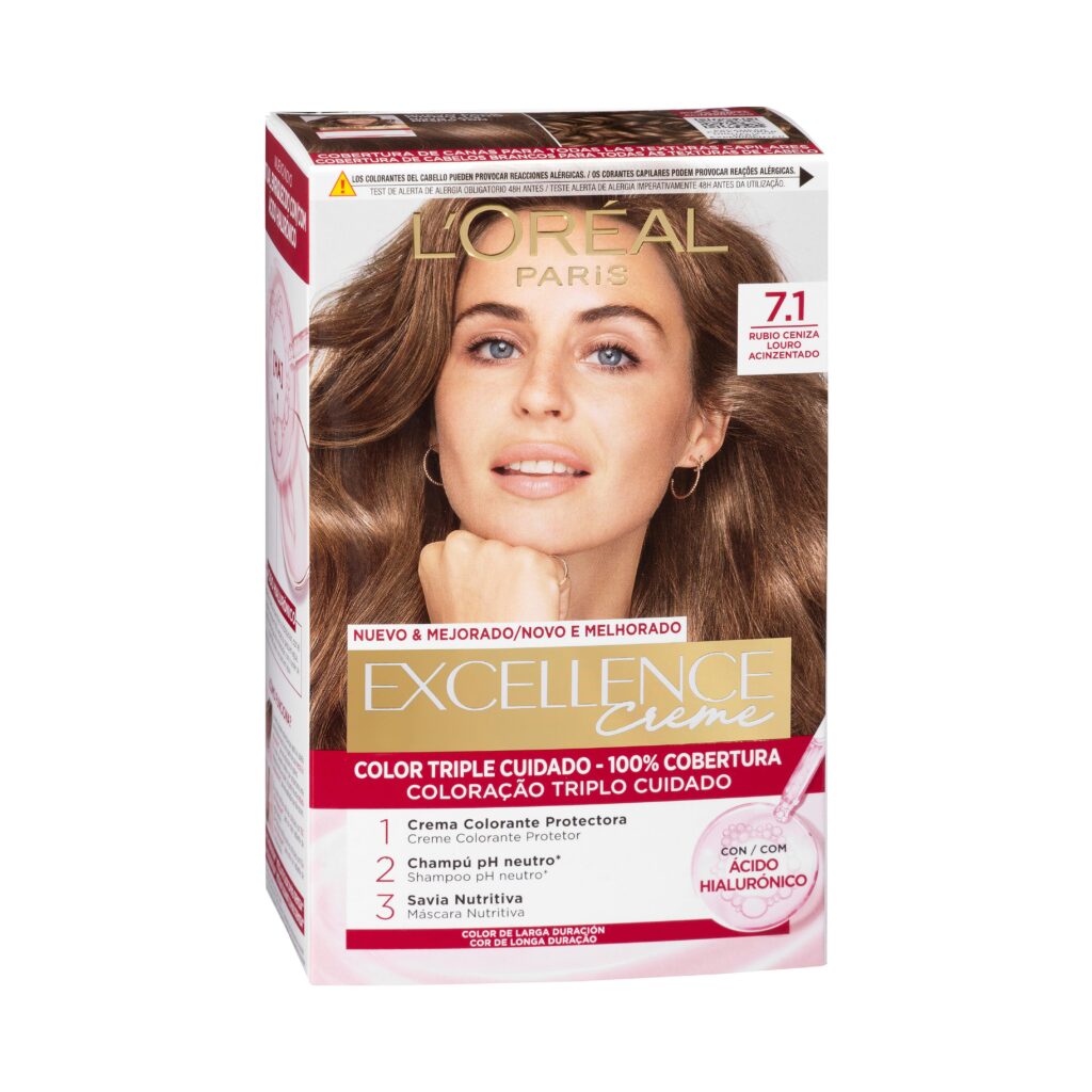 Coloración permanente L'Oréal 7.1 rubio ceniza Excellence Creme