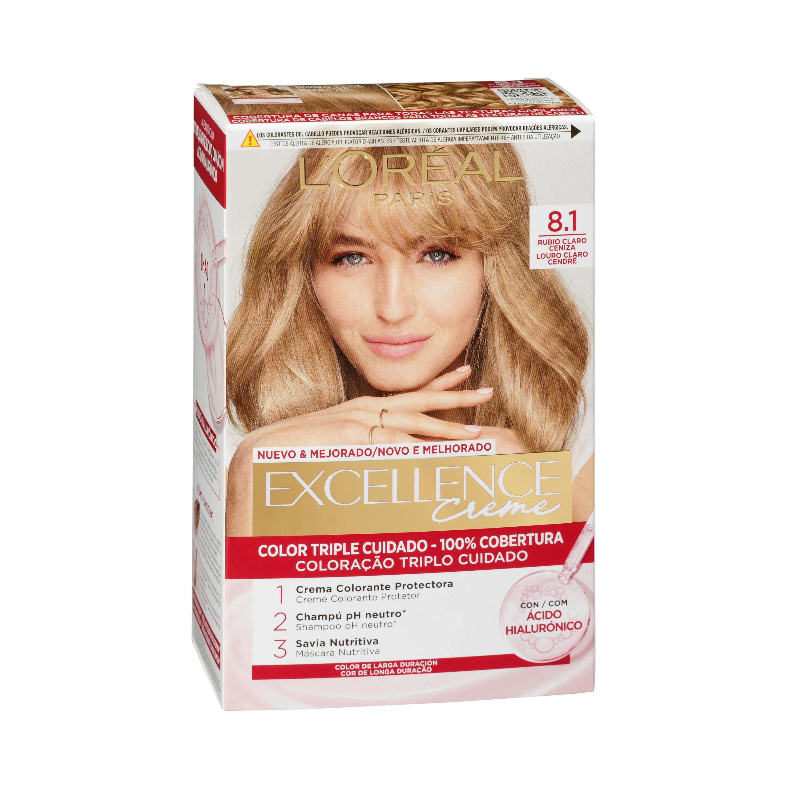 Coloración permanente L'Oréal 8.1 rubio claro ceniza Excellence Creme Mercadona