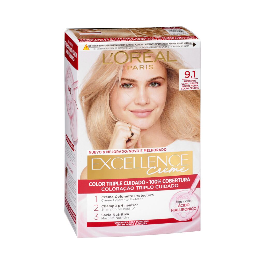 Coloración permanente L'Oréal 9.1 rubio claro claro ceniza Excellence Creme