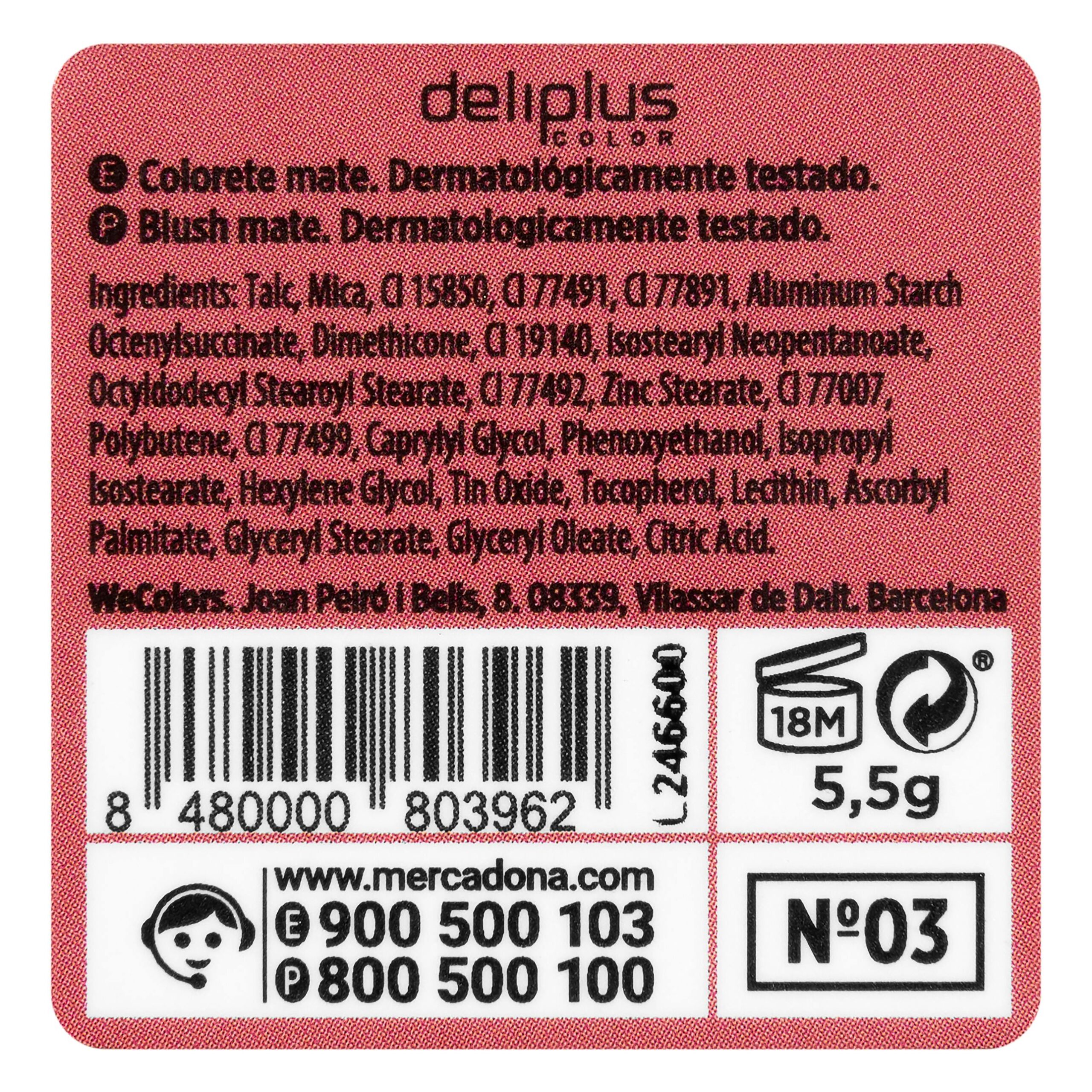 Etiqueta Colorete compacto Blush Mate Deliplus 03 rojo