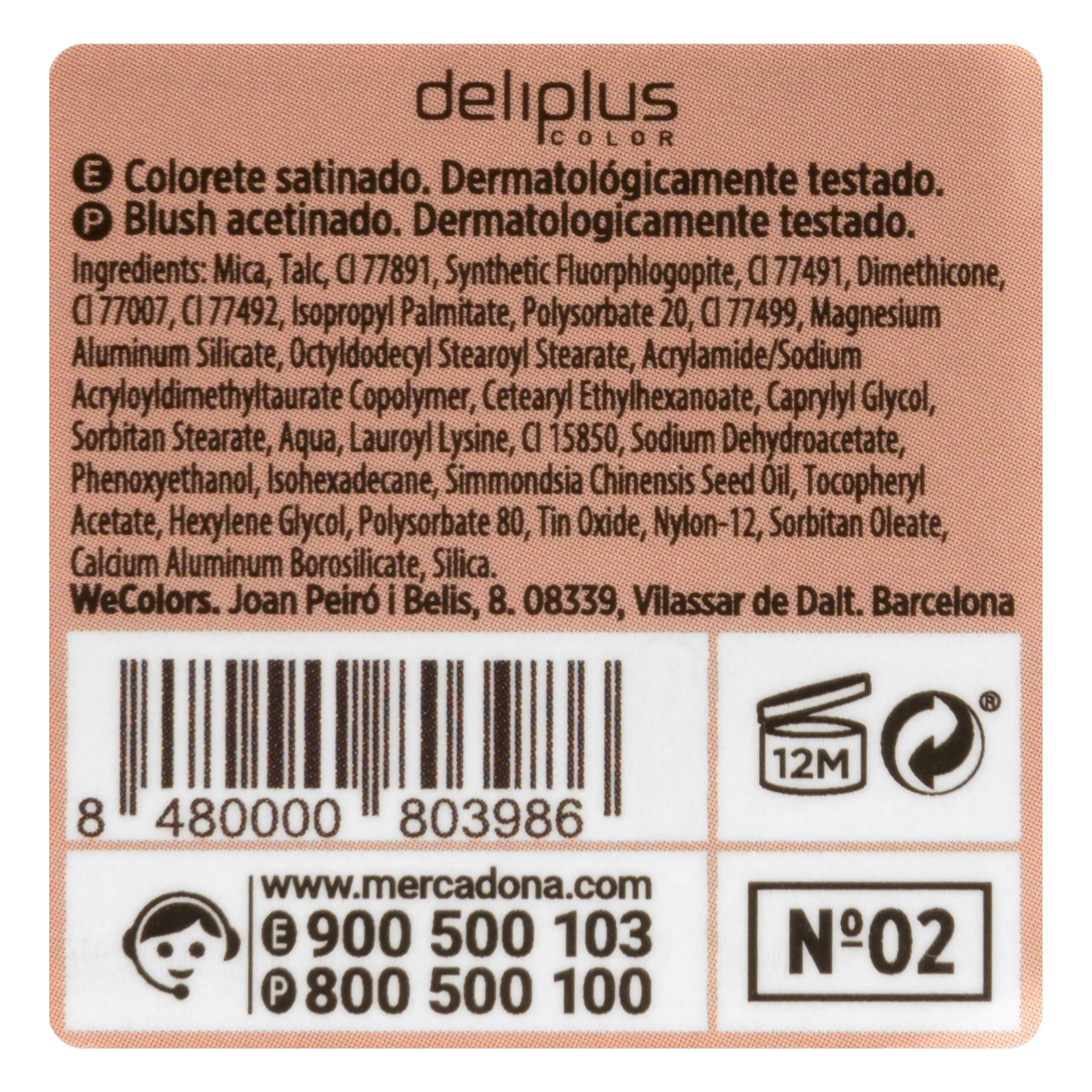Etiqueta Colorete compacto Blush Satin Deliplus 02 natural