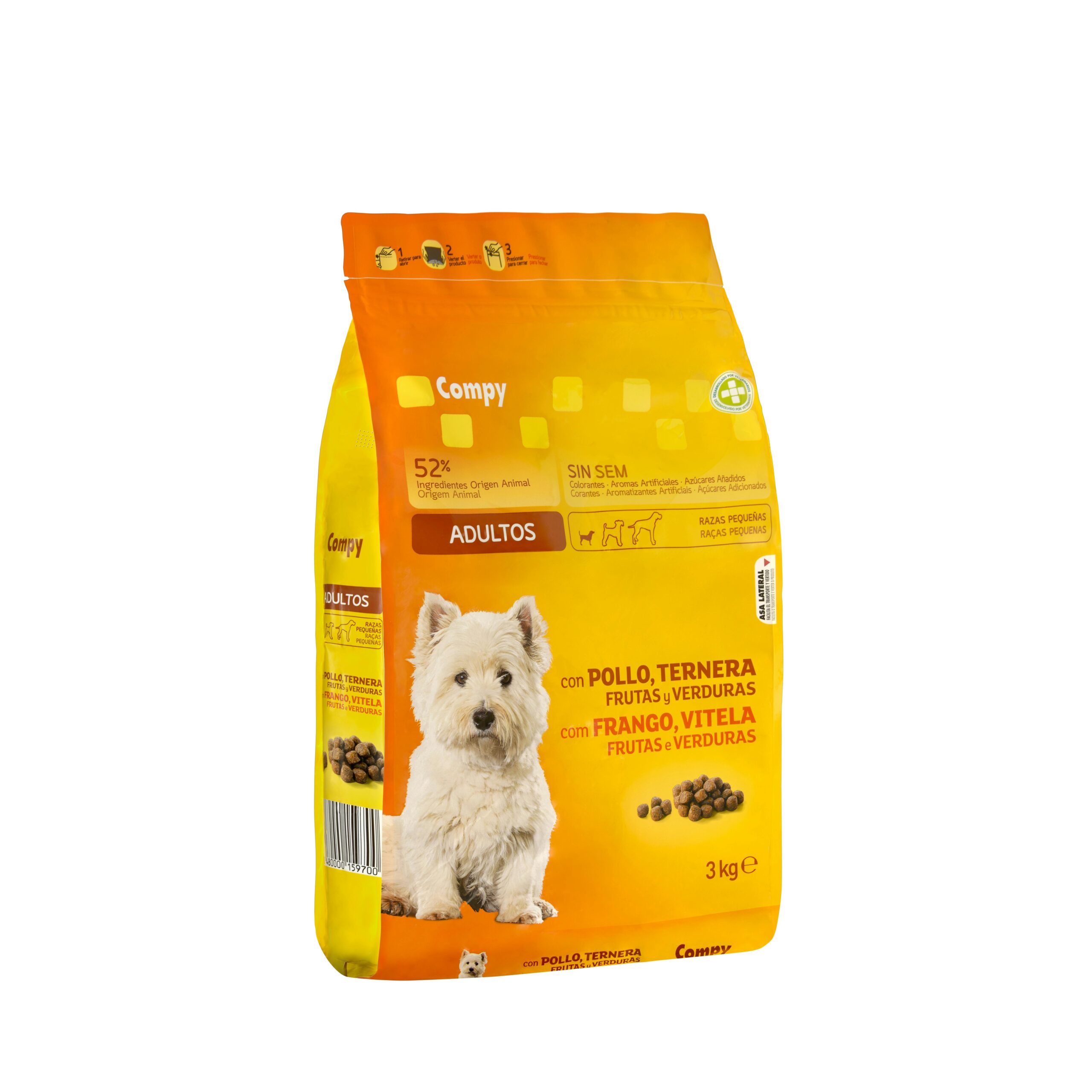 Comida perro adulto Compy con pollo, ternera, frutas y verduras razas pequeñas Comida perro adulto Compy con pollo