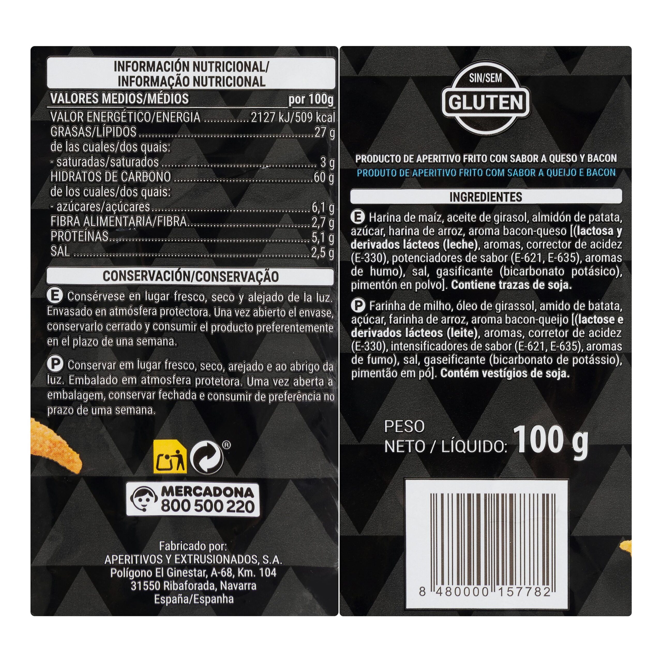Etiqueta Conos sabor bacon y queso Hacendado