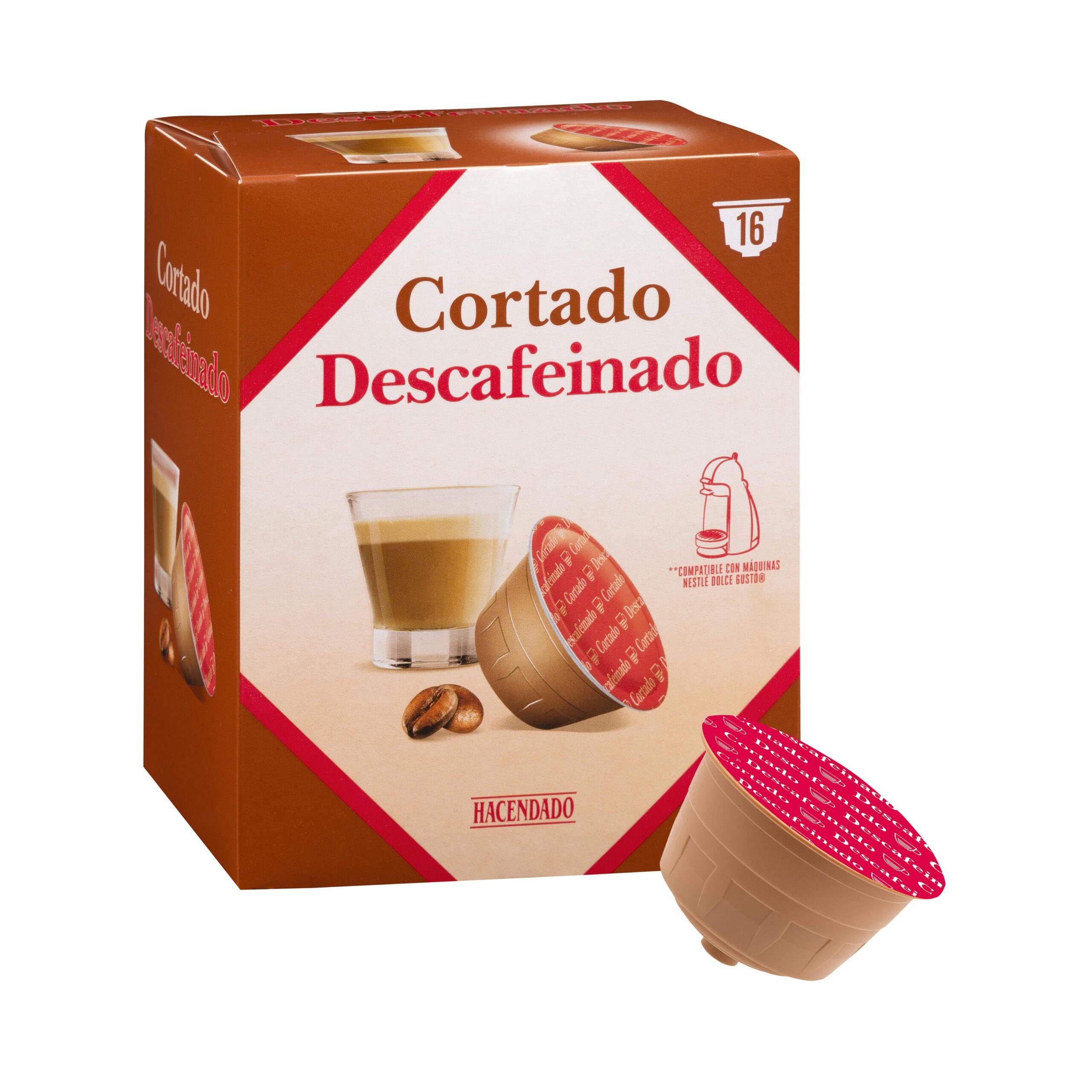Cortado en cápsula descafeinado Hacendado compatibles máquinas Dolce gusto Mercadona