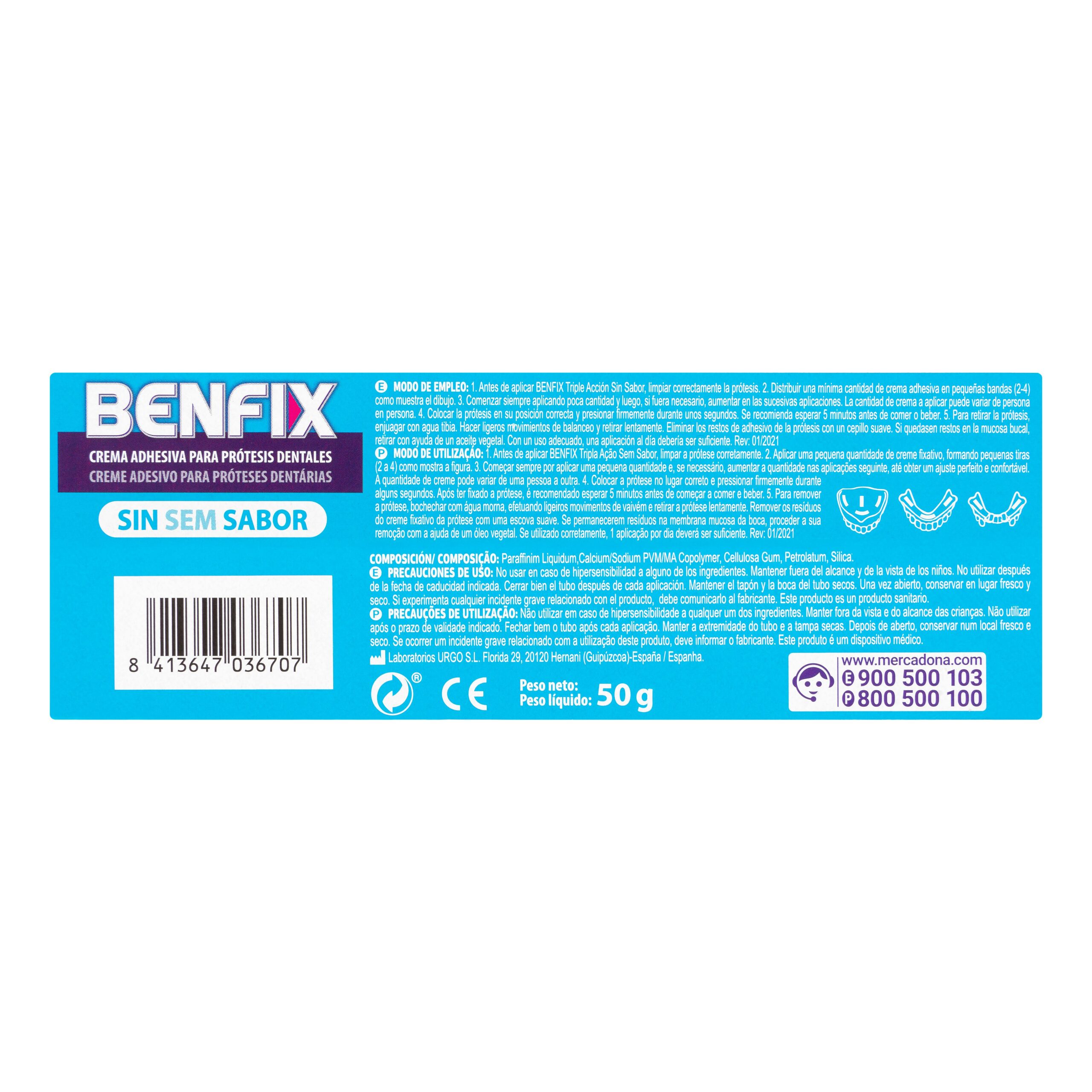 Etiqueta Crema adhesiva para prótesis dentales Benfix sin sabor