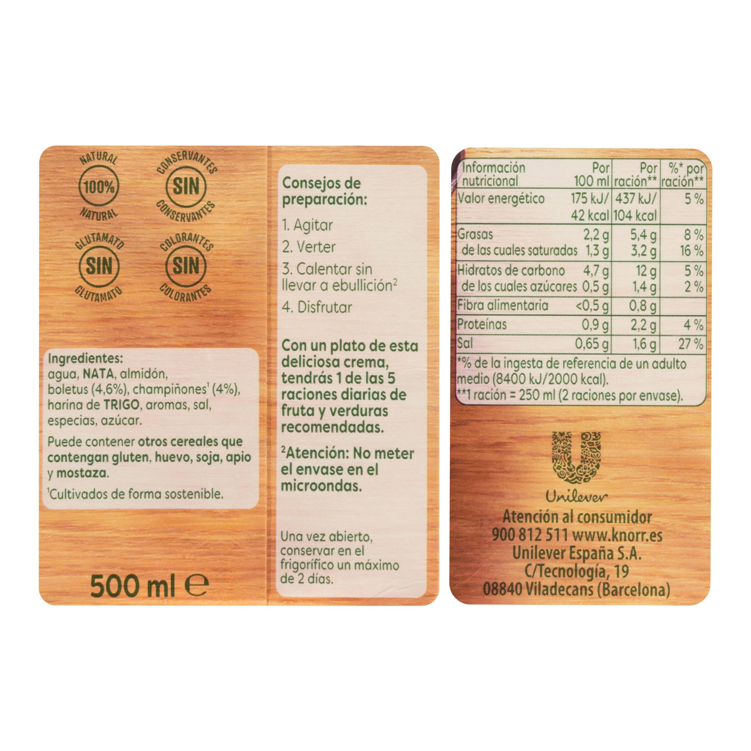 Etiqueta Crema de setas Starlux con champiñones Knorr