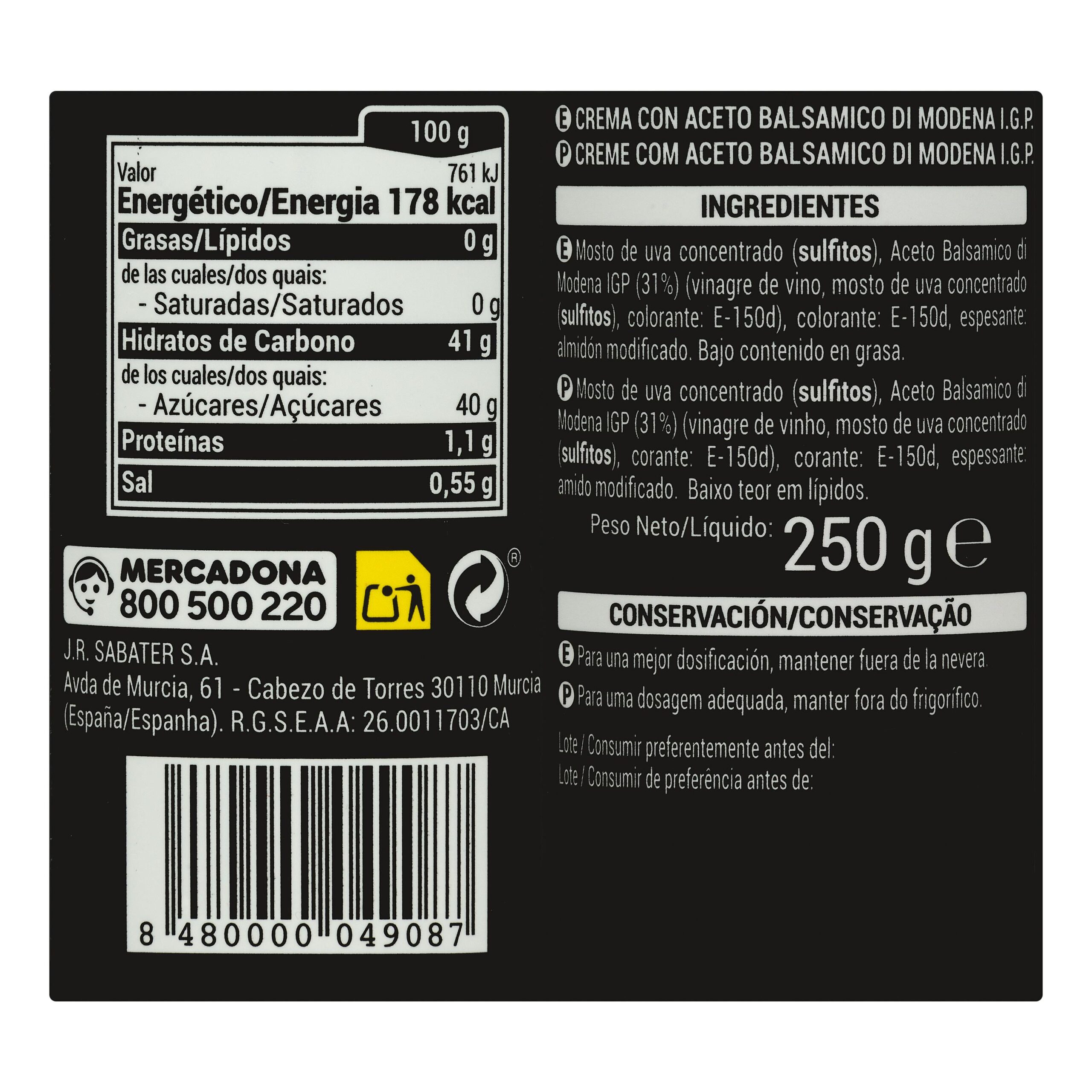 Etiqueta Crema de vinagre balsámico de Módena Hacendado