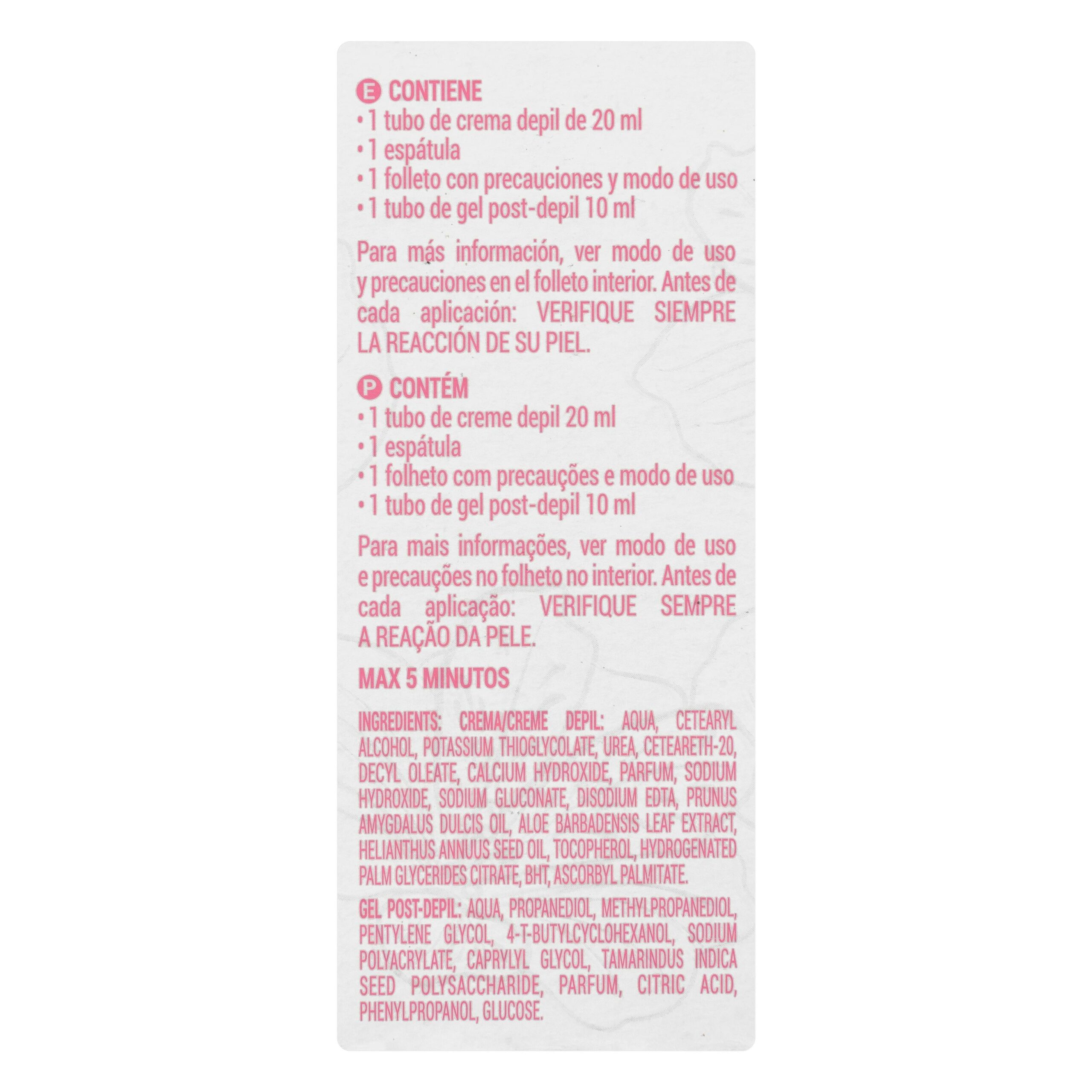 Etiqueta Crema depilatoria facial Deliplus piel sensible con gel post depilación 10 ml