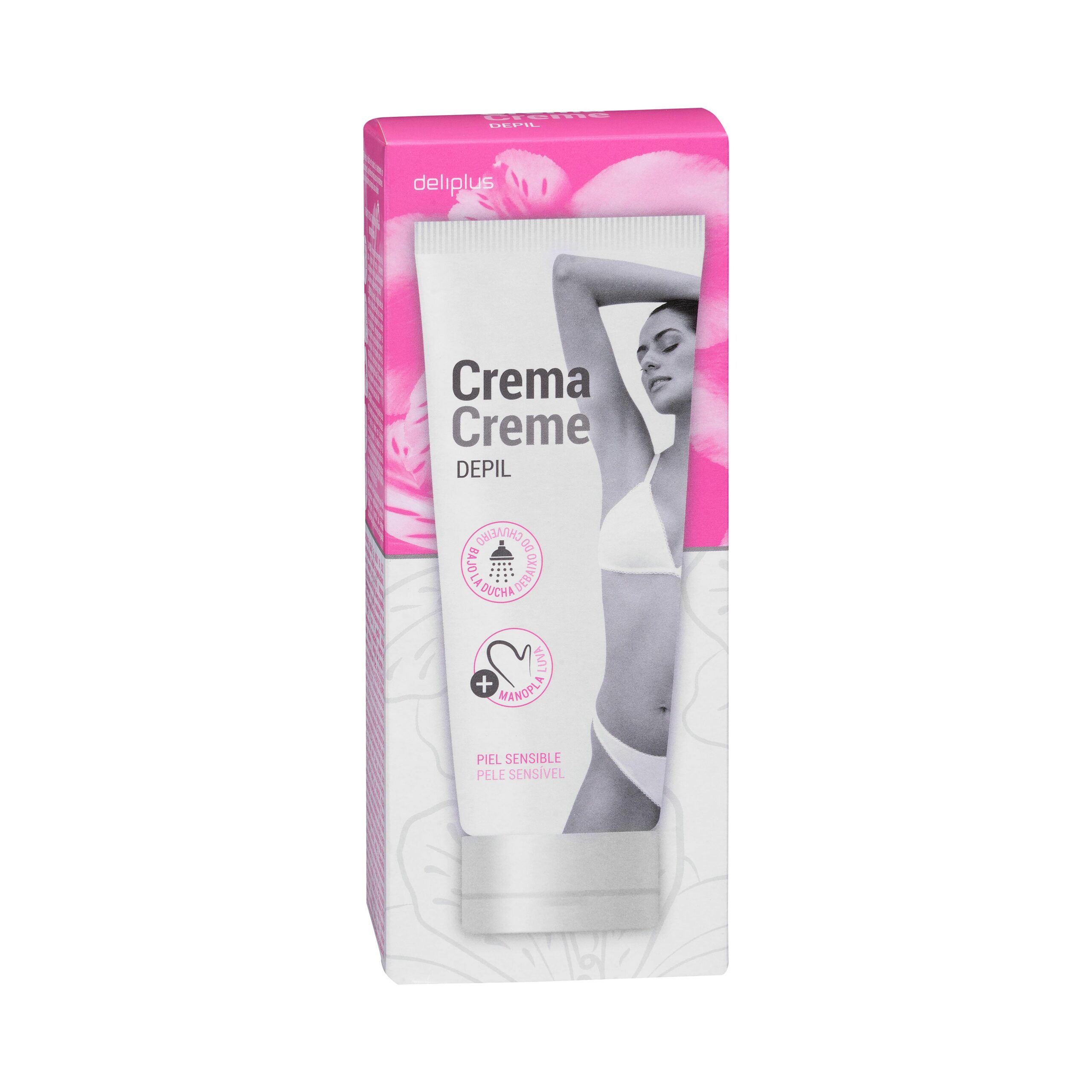 Crema depilatoria mujer para el cuerpo Deliplus piel sensible bajo la ducha incluye manopla Crema depilatoria mujer para el cuerpo Deliplus piel sensible bajo la ducha incluye manopla