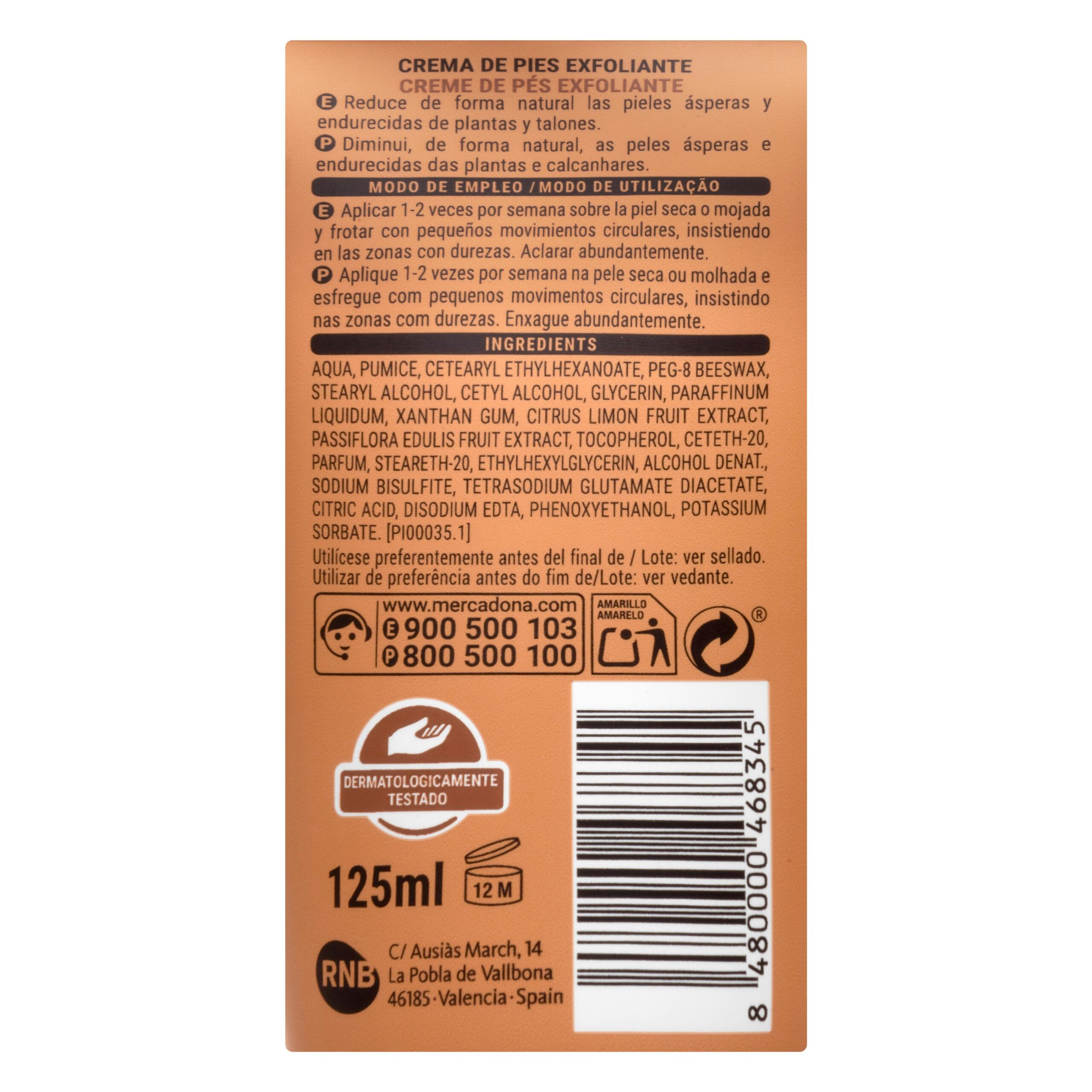 Etiqueta Crema exfoliante para pies Deliplus anti-durezas
