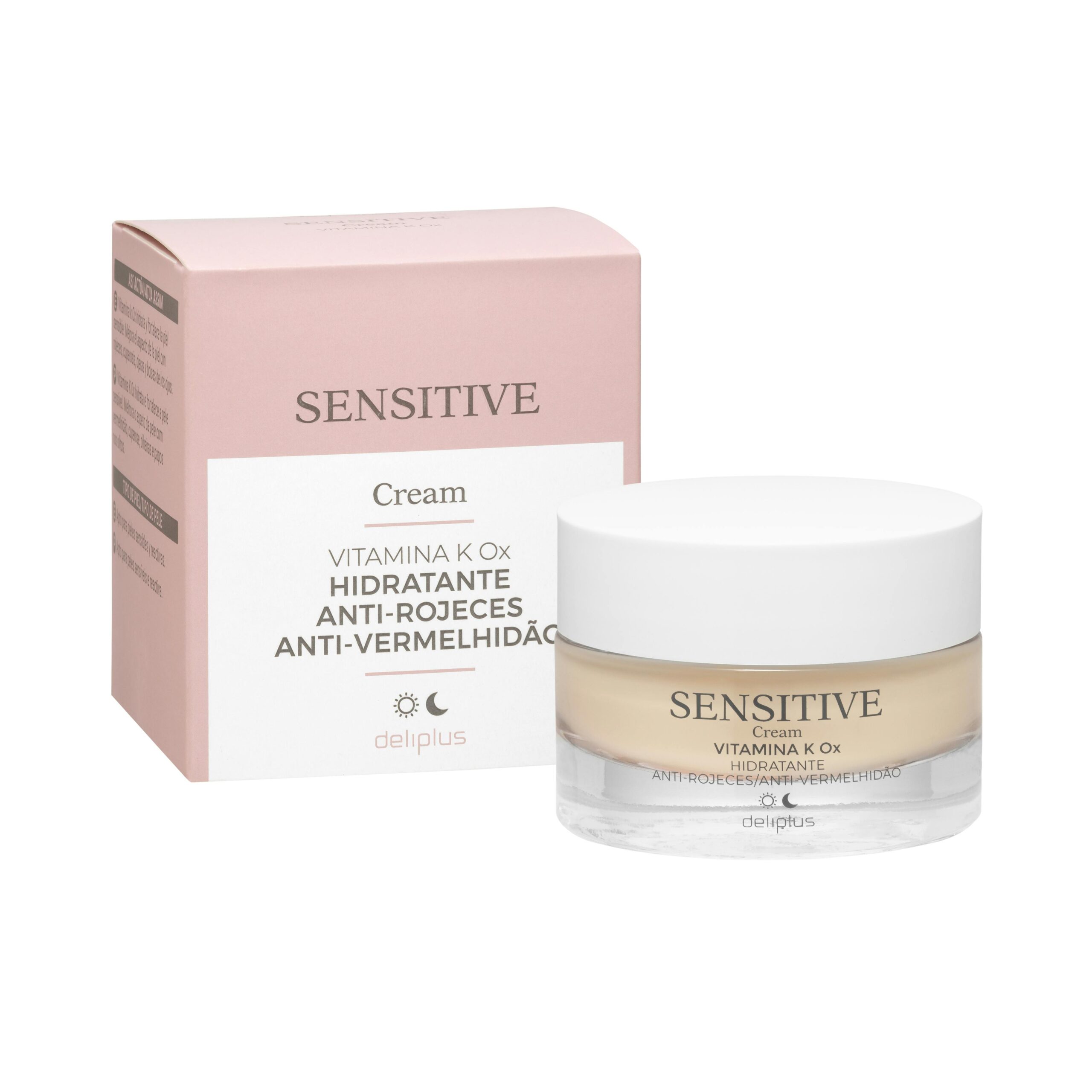 Crema facial hidratante y fortalecedora Deliplus Sensitive con vitamina K Ox piel sensible y reactiva Mercadona
