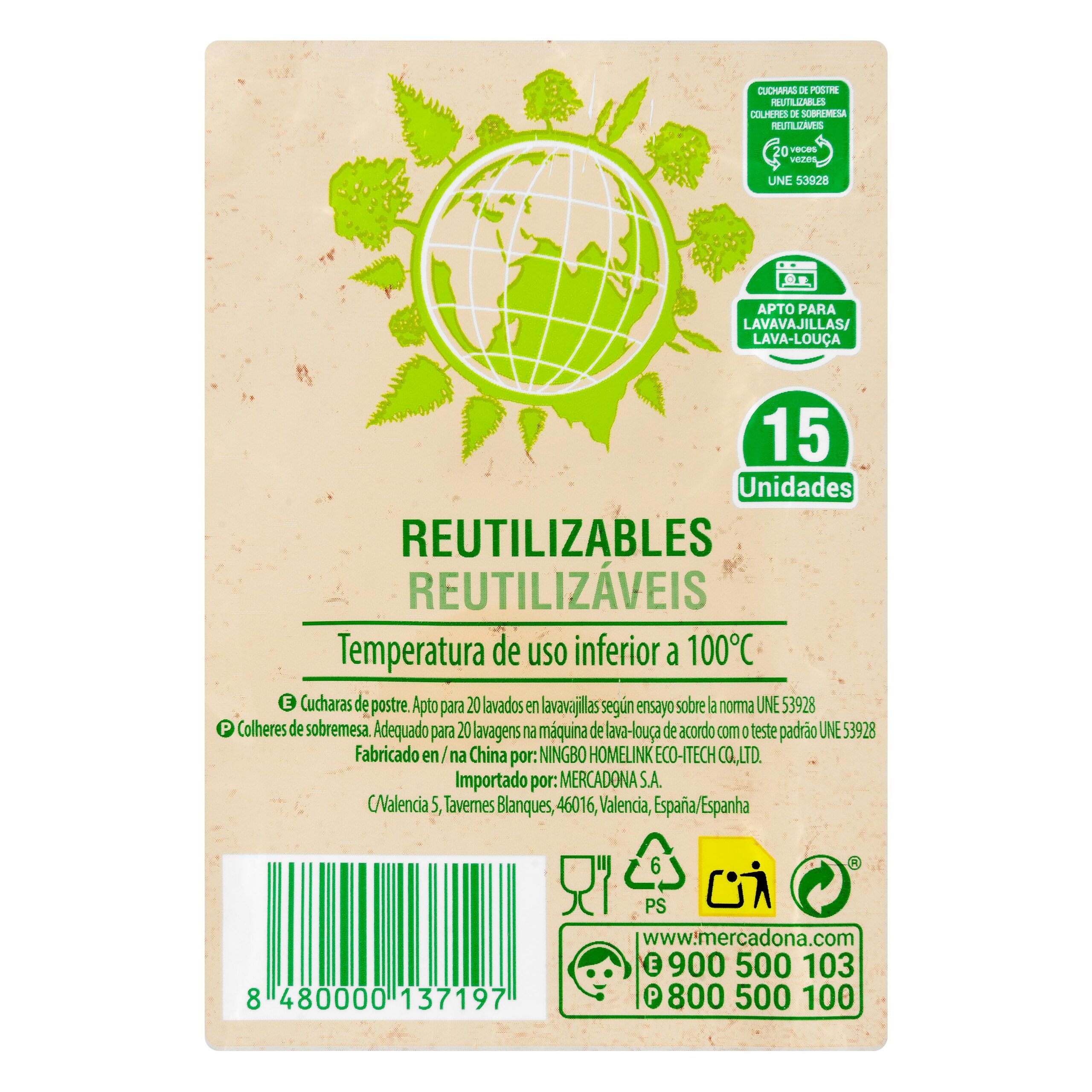 Etiqueta Cucharas postre de plástico Bosque Verde reutilizables