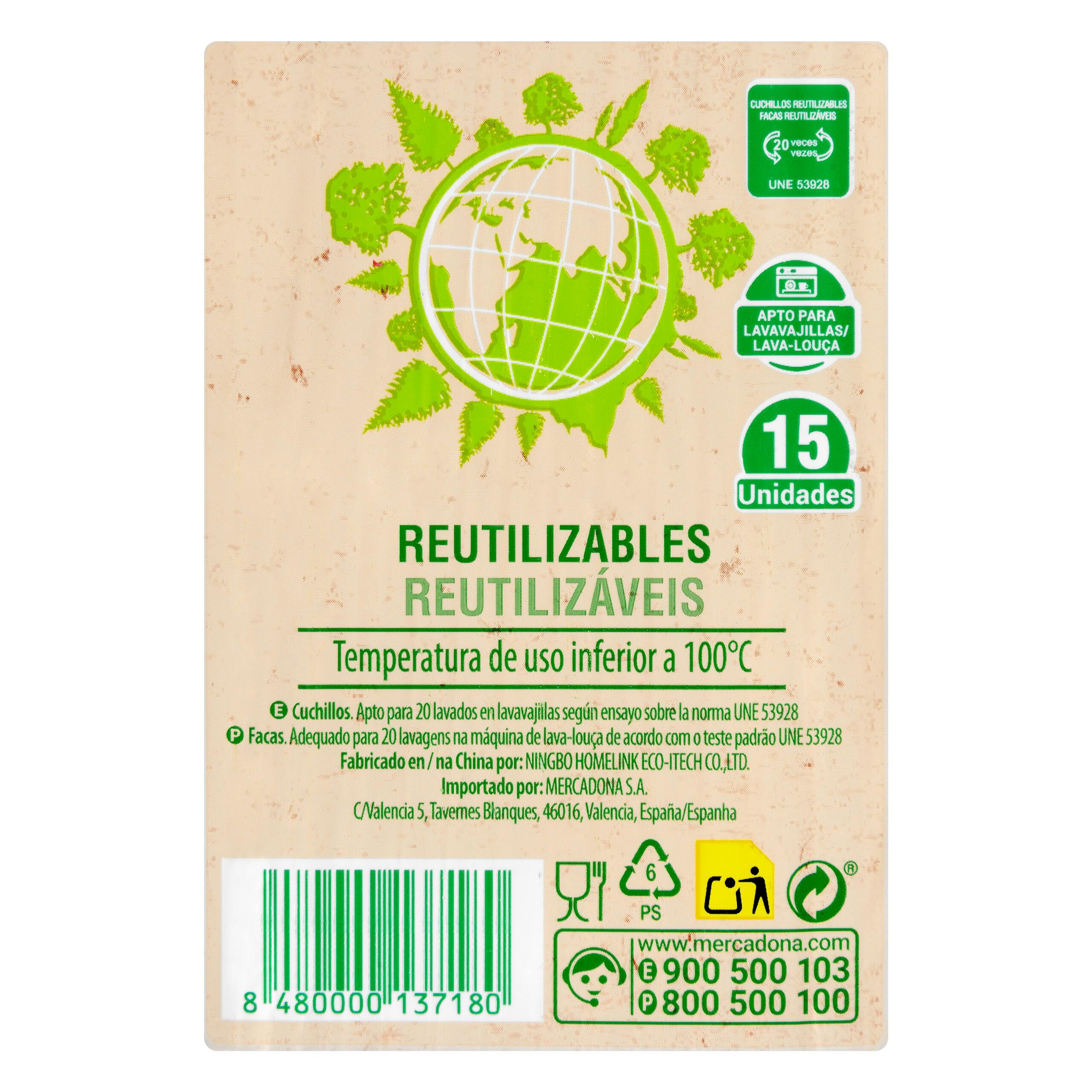 Etiqueta Cuchillos de plástico Bosque Verde reutilizables