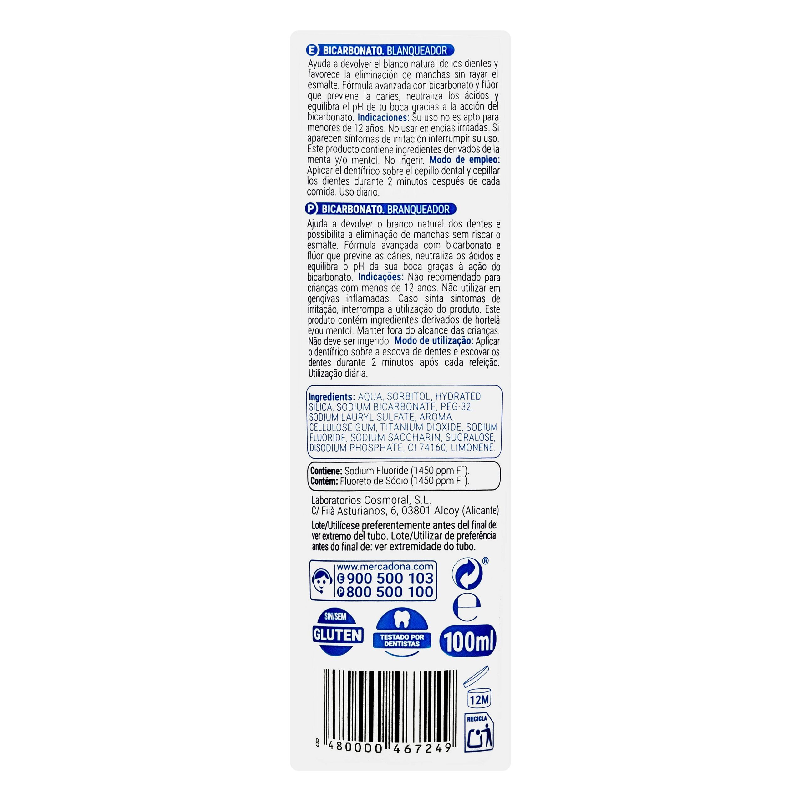 Etiqueta Dentífrico Bicarbonato blanqueador Deliplus