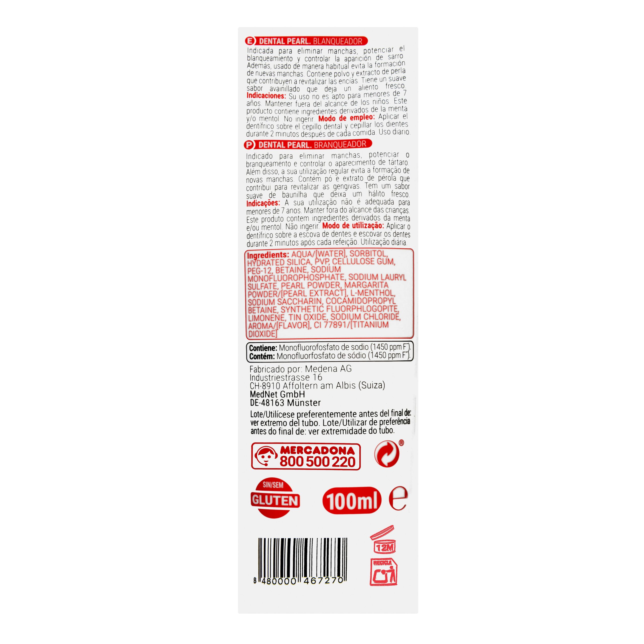 Etiqueta Dentífrico Dental Pearl Deliplus blanqueador