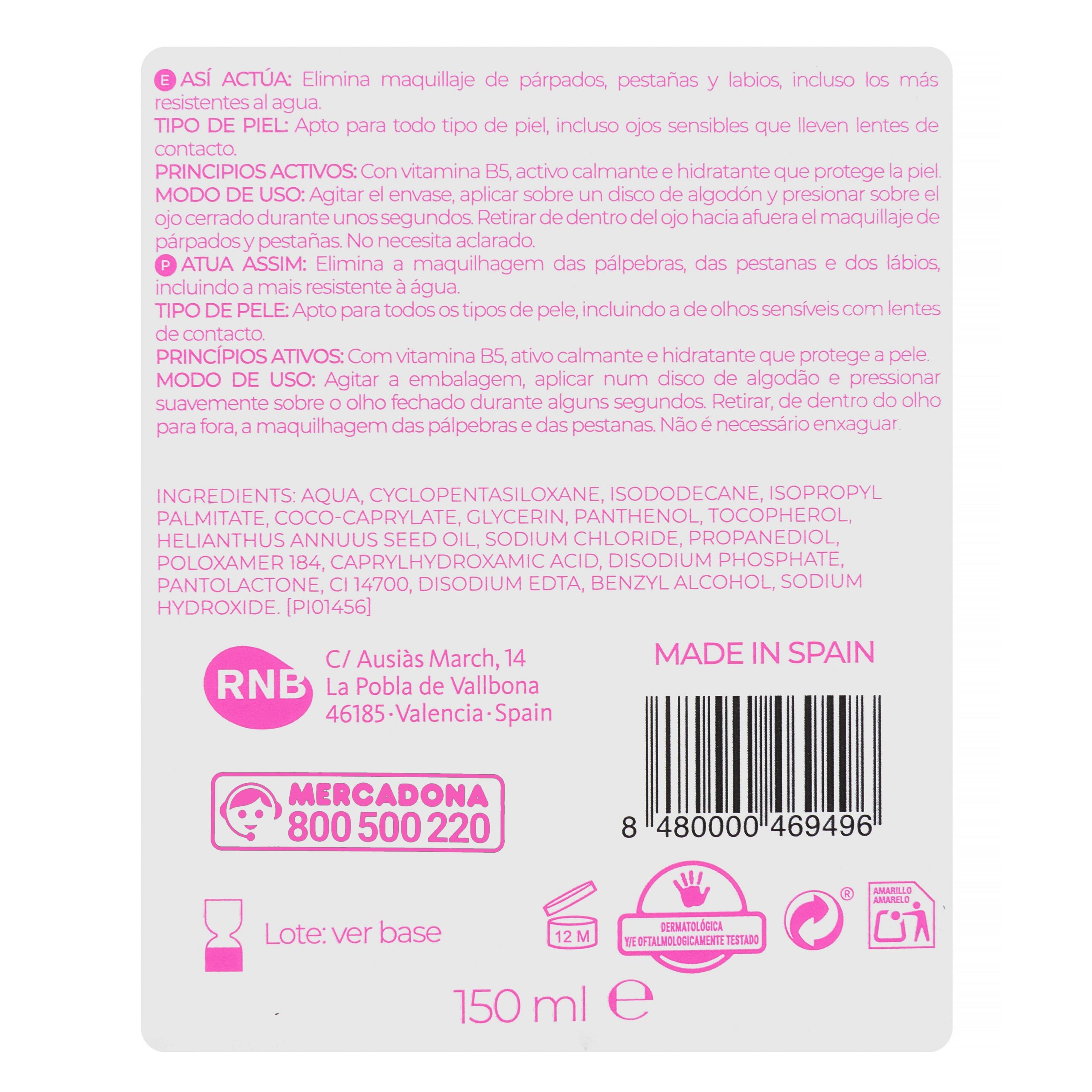 Etiqueta Desmaquillador de ojos y labios bifásico Waterproof Facial Clean Deliplus todo tipo de piel