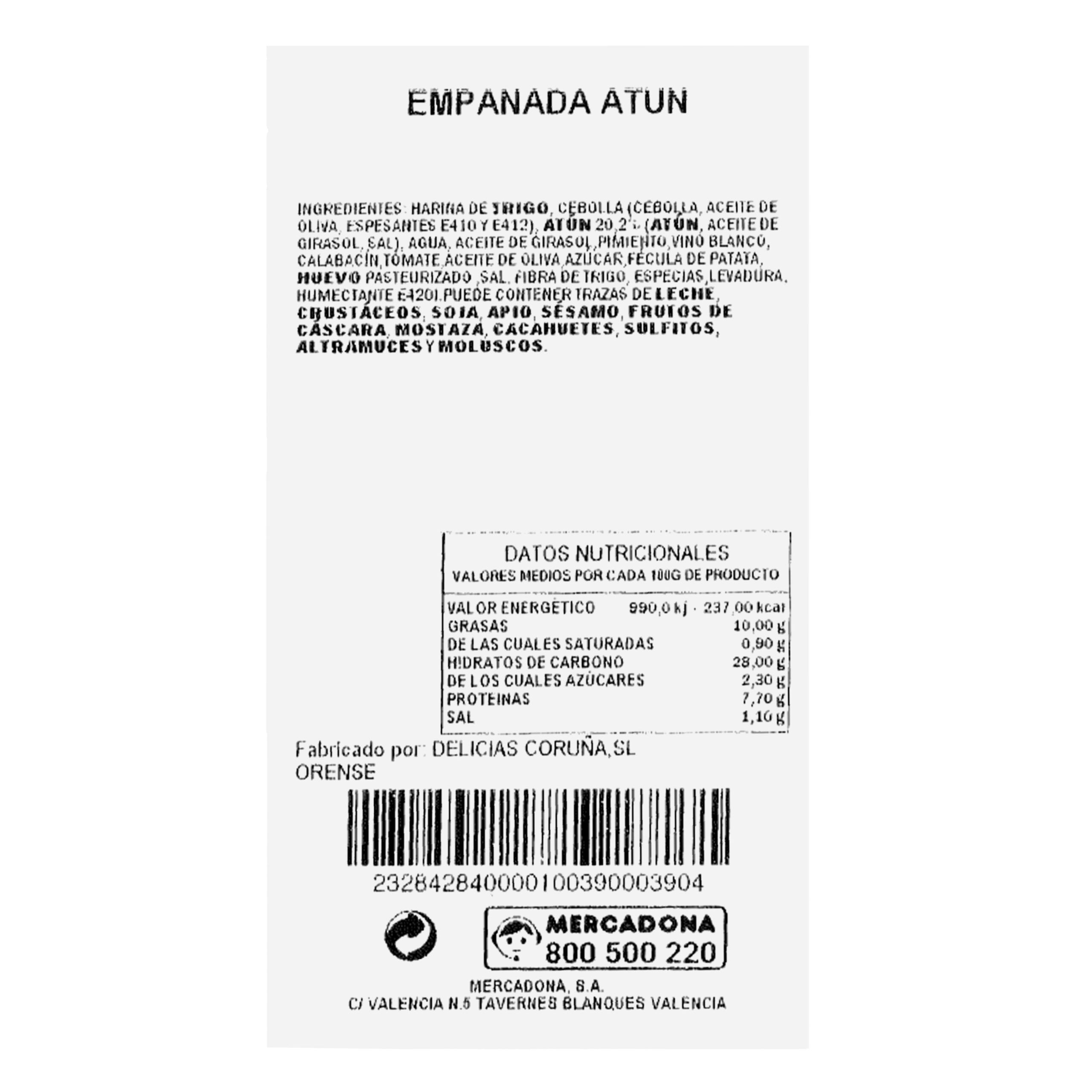 Etiqueta Empanada de atún