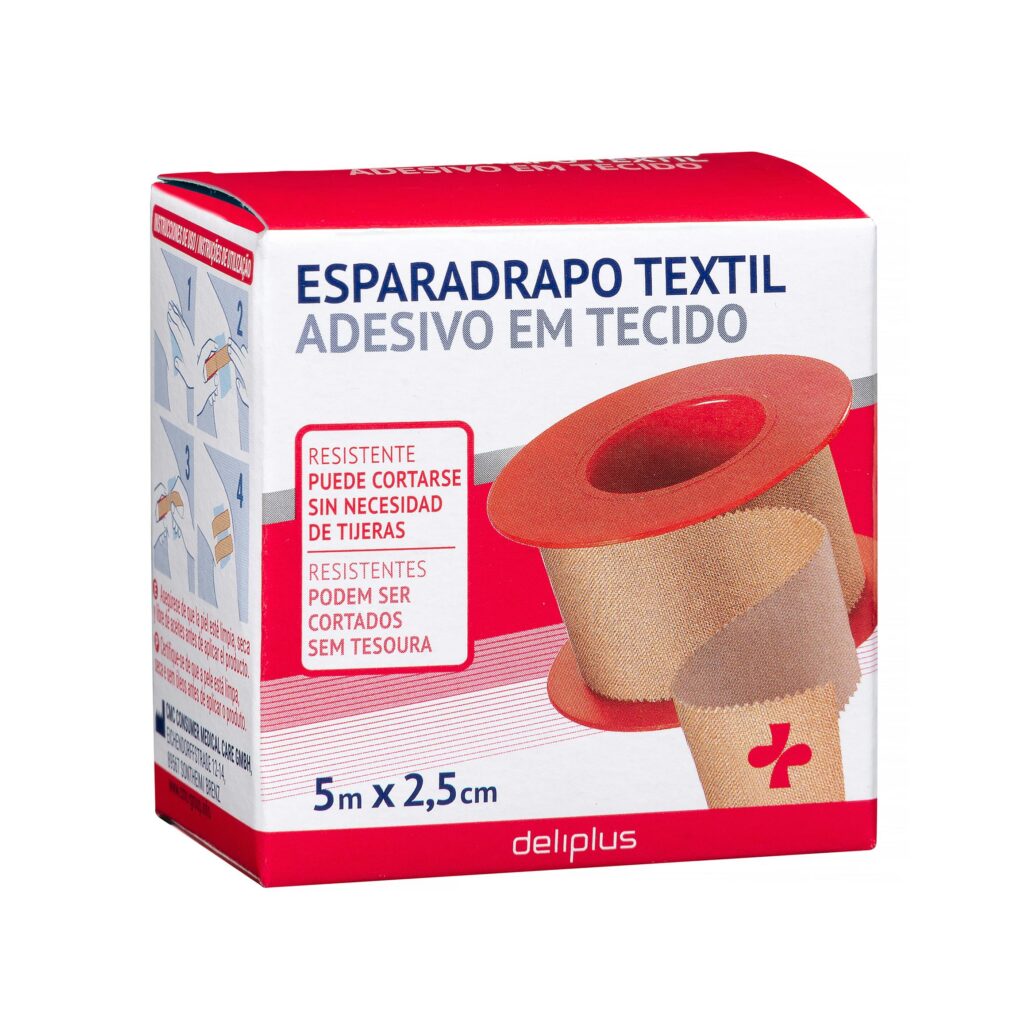 Esparadrapo textil adhesivo resistente color beige Deliplus 5 m x 2