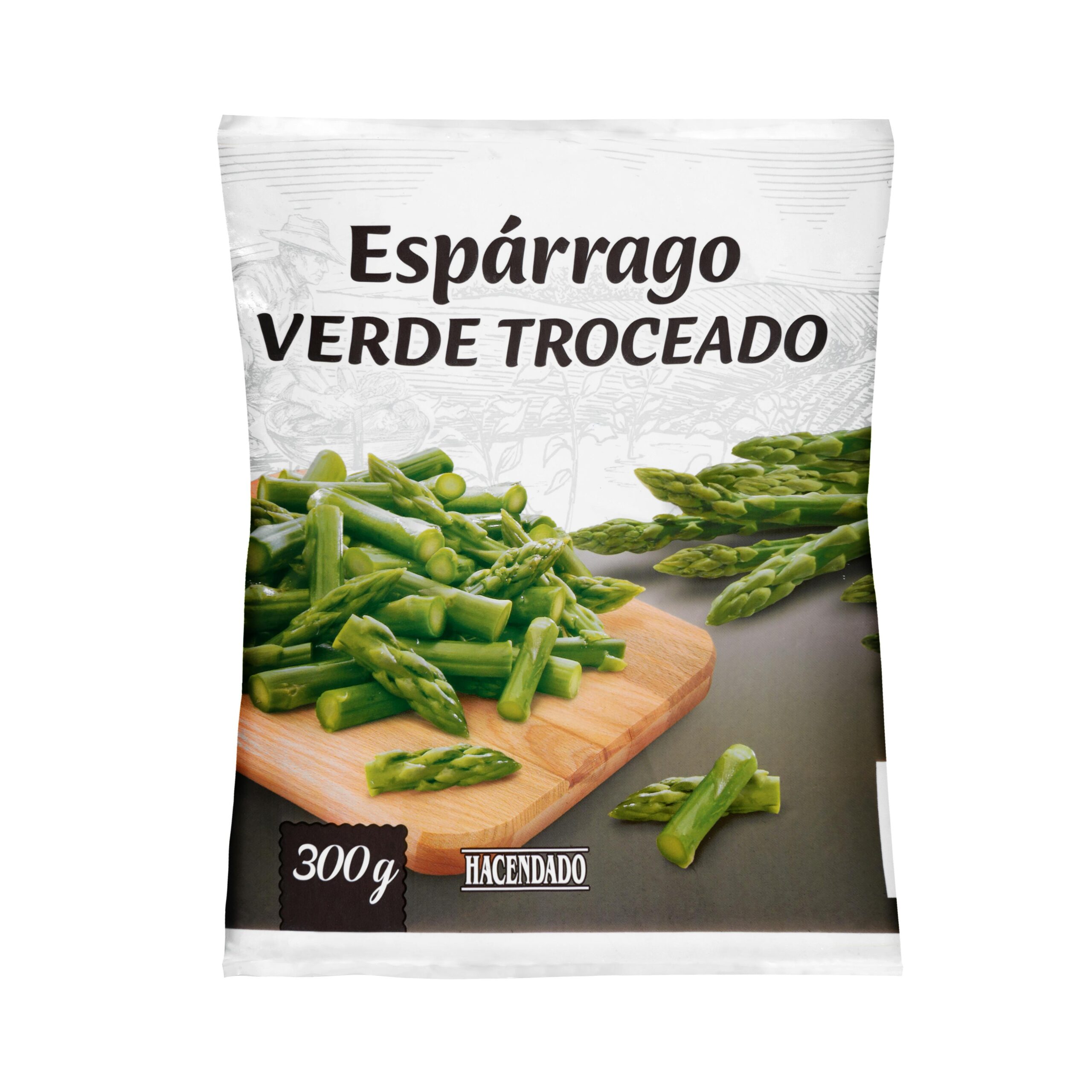 Espárrago verde troceado Hacendado ultracongelado Mercadona