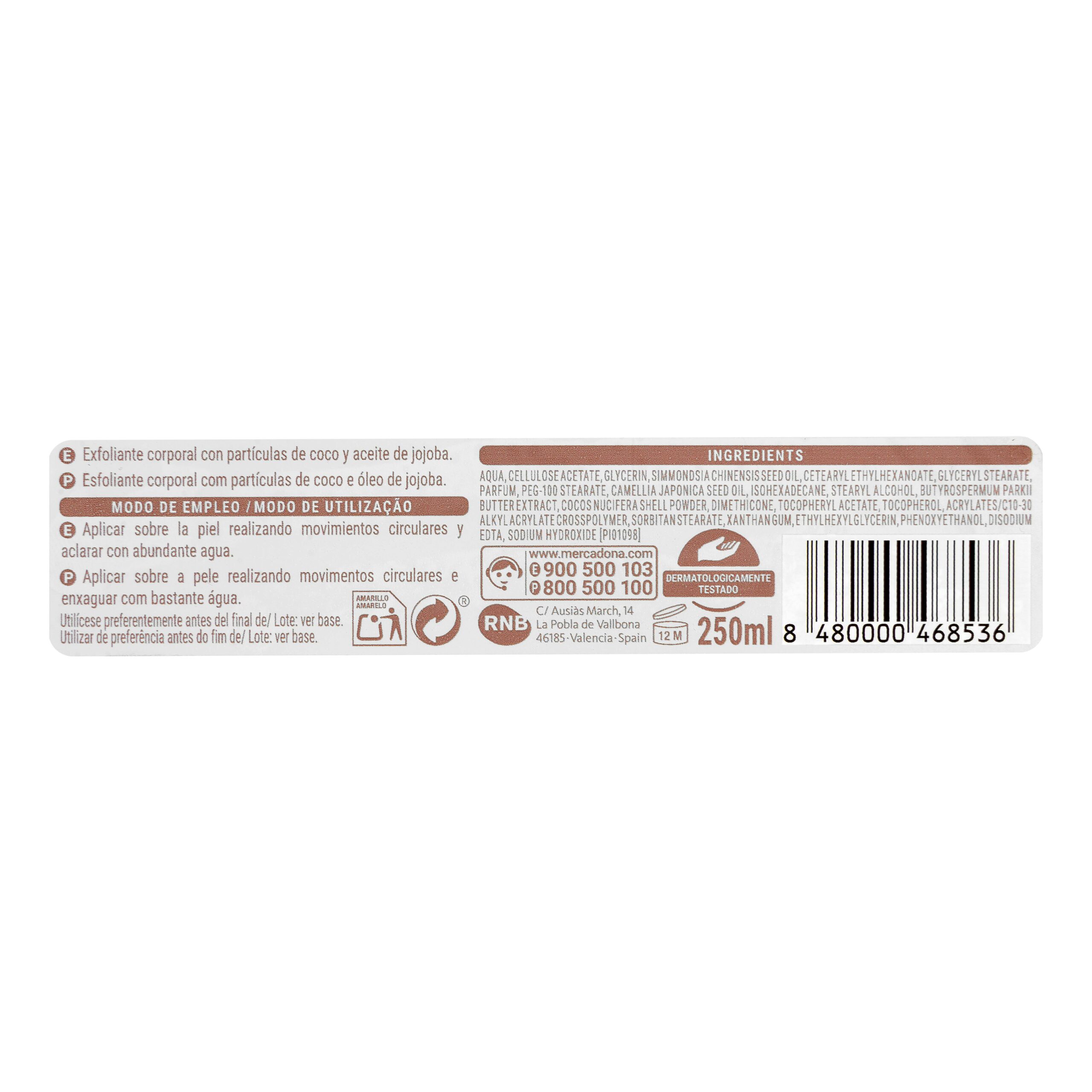 Etiqueta Exfoliante corporal con partículas de coco Deliplus