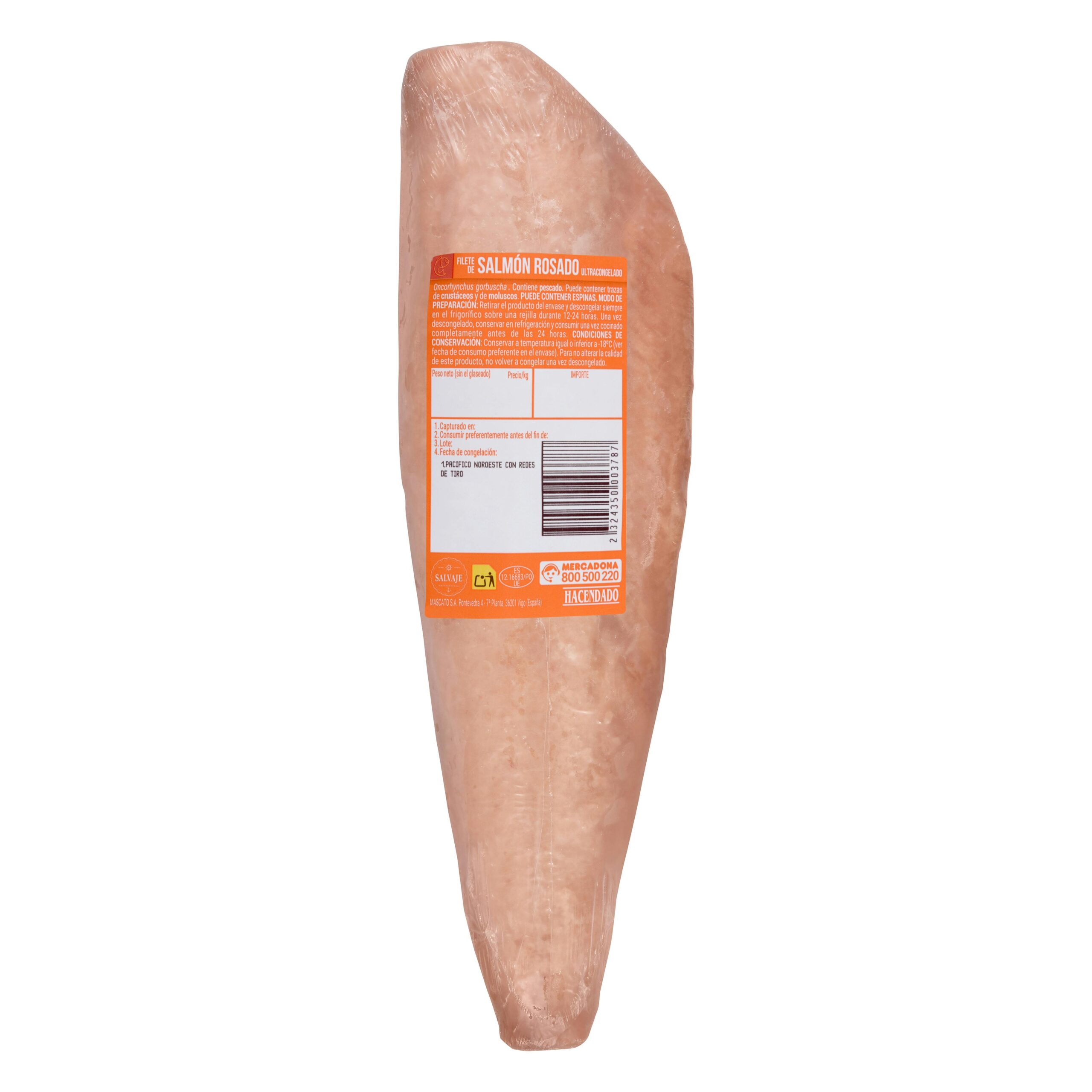 Filete de salmón rosado salvaje con piel Hacendado ultracongelado Mercadona