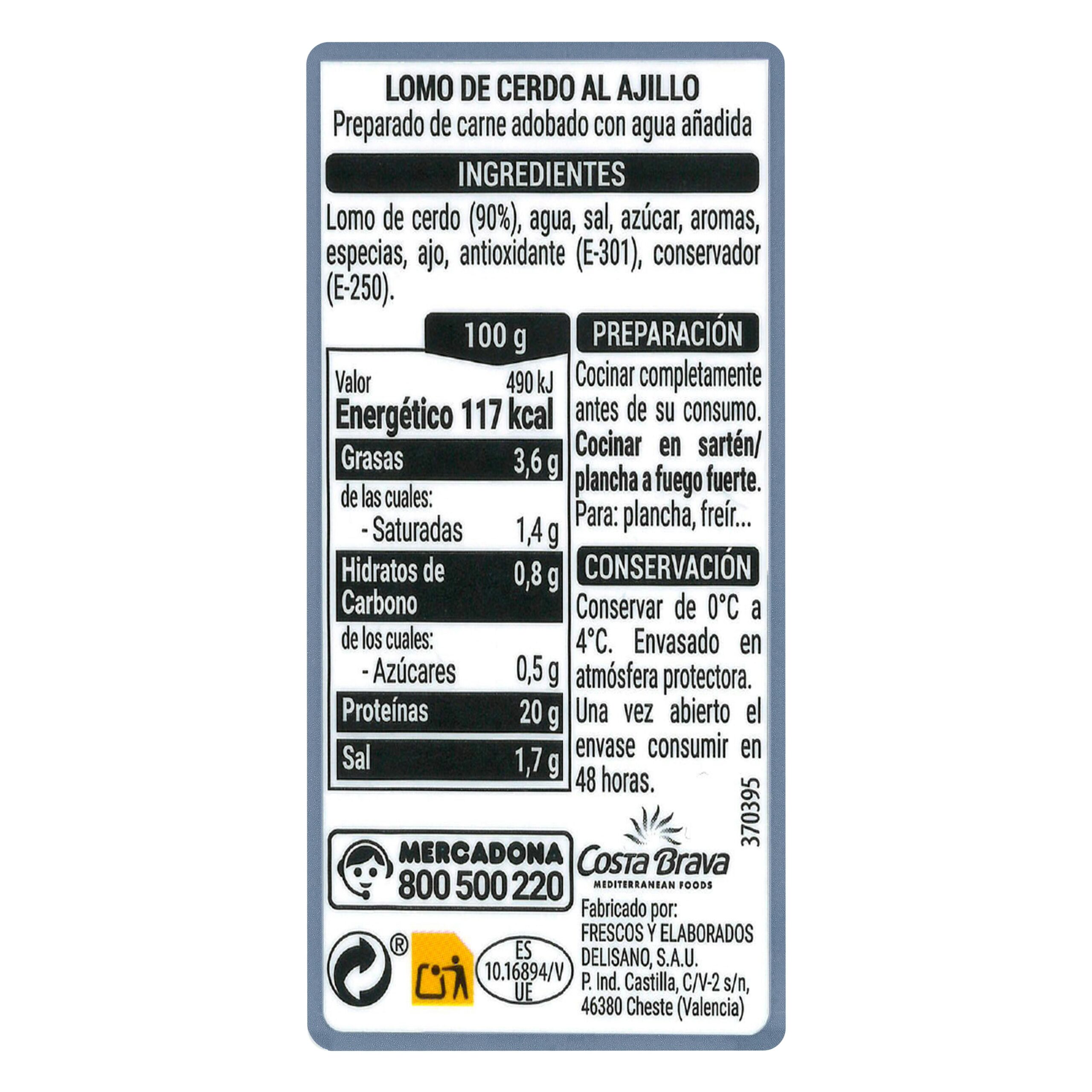 Etiqueta Filetes lomo al ajillo