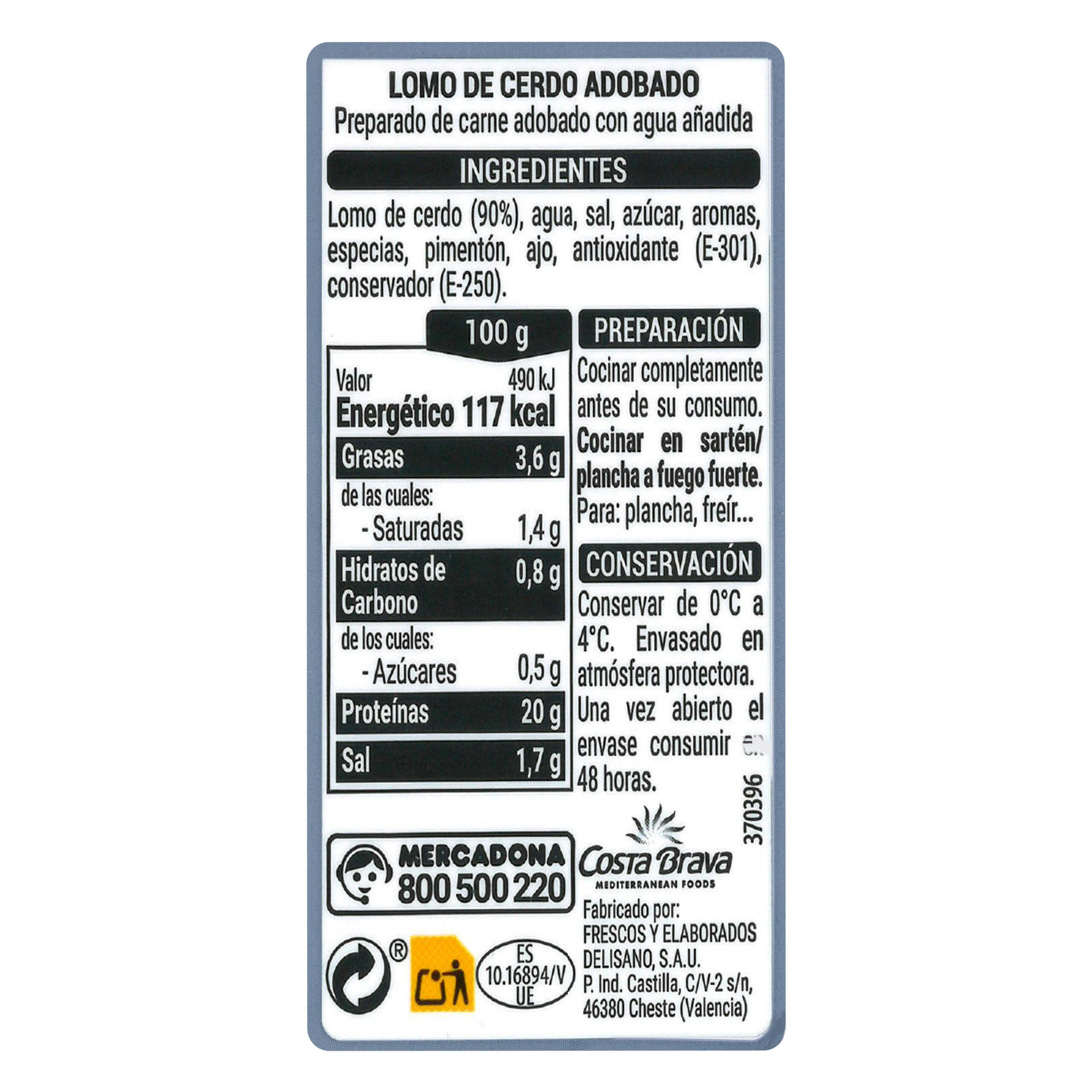 Etiqueta Filetes lomo de cerdo adobado