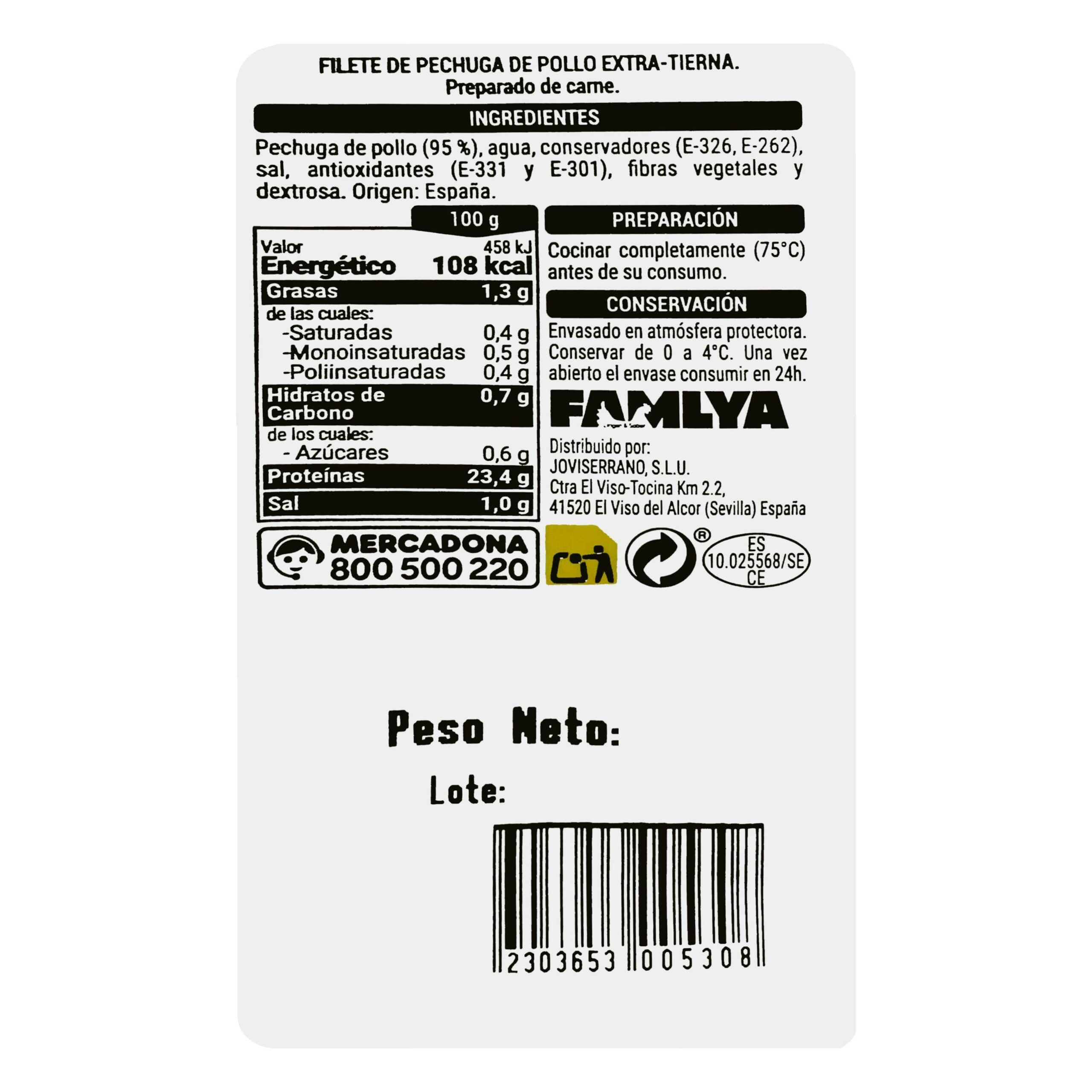 Etiqueta Filetes pechuga de pollo extra tiernos