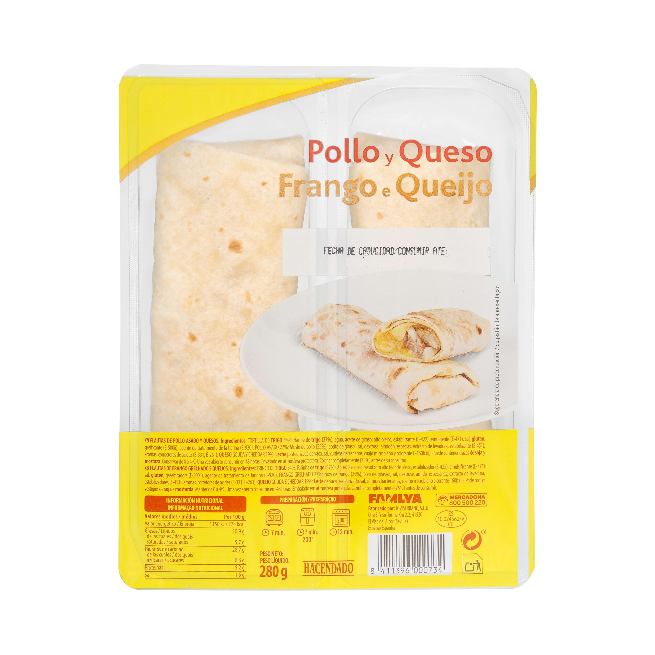 Flautas de pollo y queso Mercadona