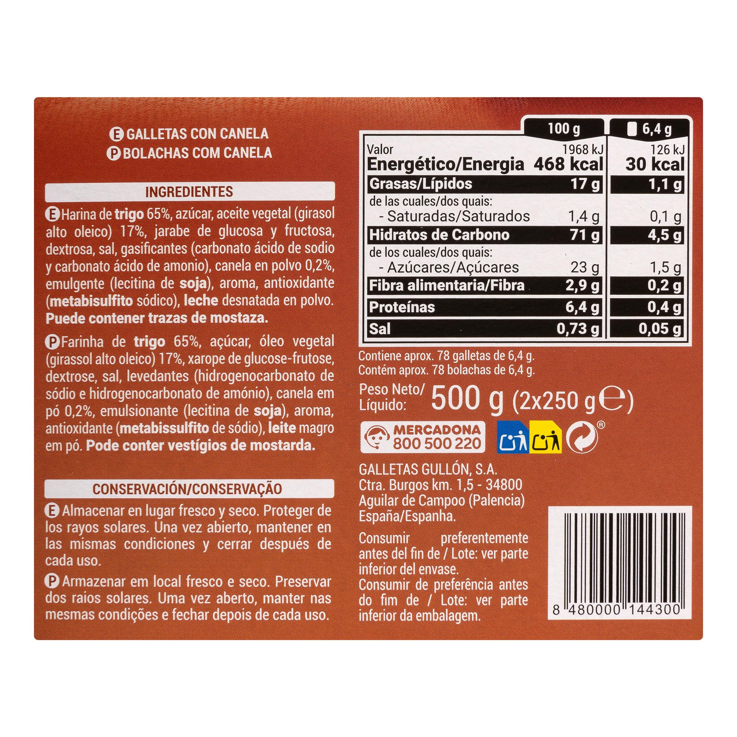 Etiqueta Galletas canela Hacendado