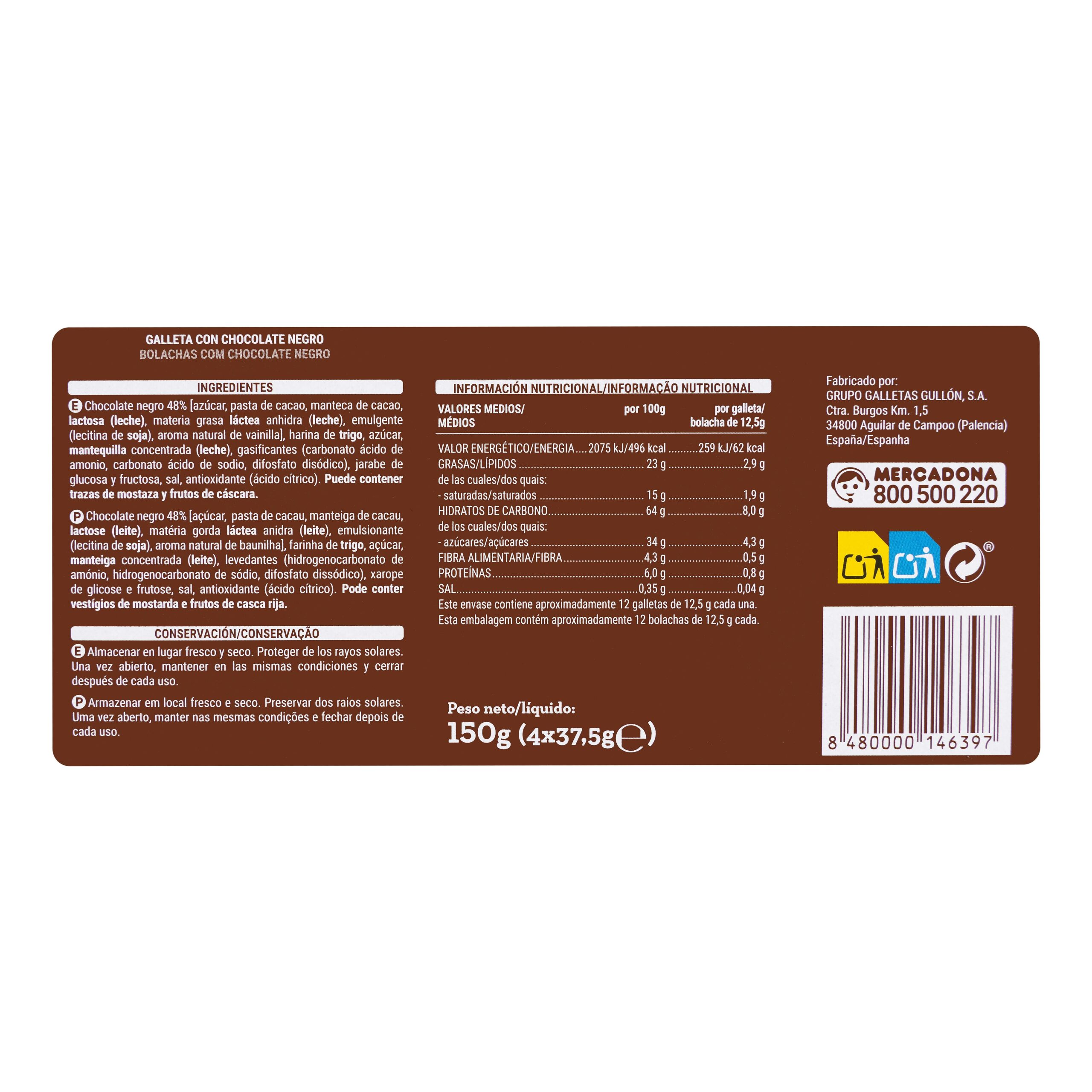 Etiqueta Galletas Choco negro con chocolatina Hacendado