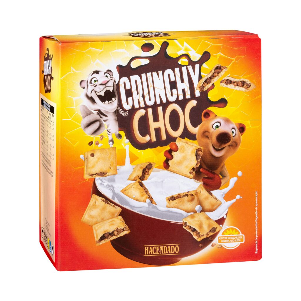 Galletas Crunchy Choc Hacendado con arroz inflado chocolateado y chips de chocolate
