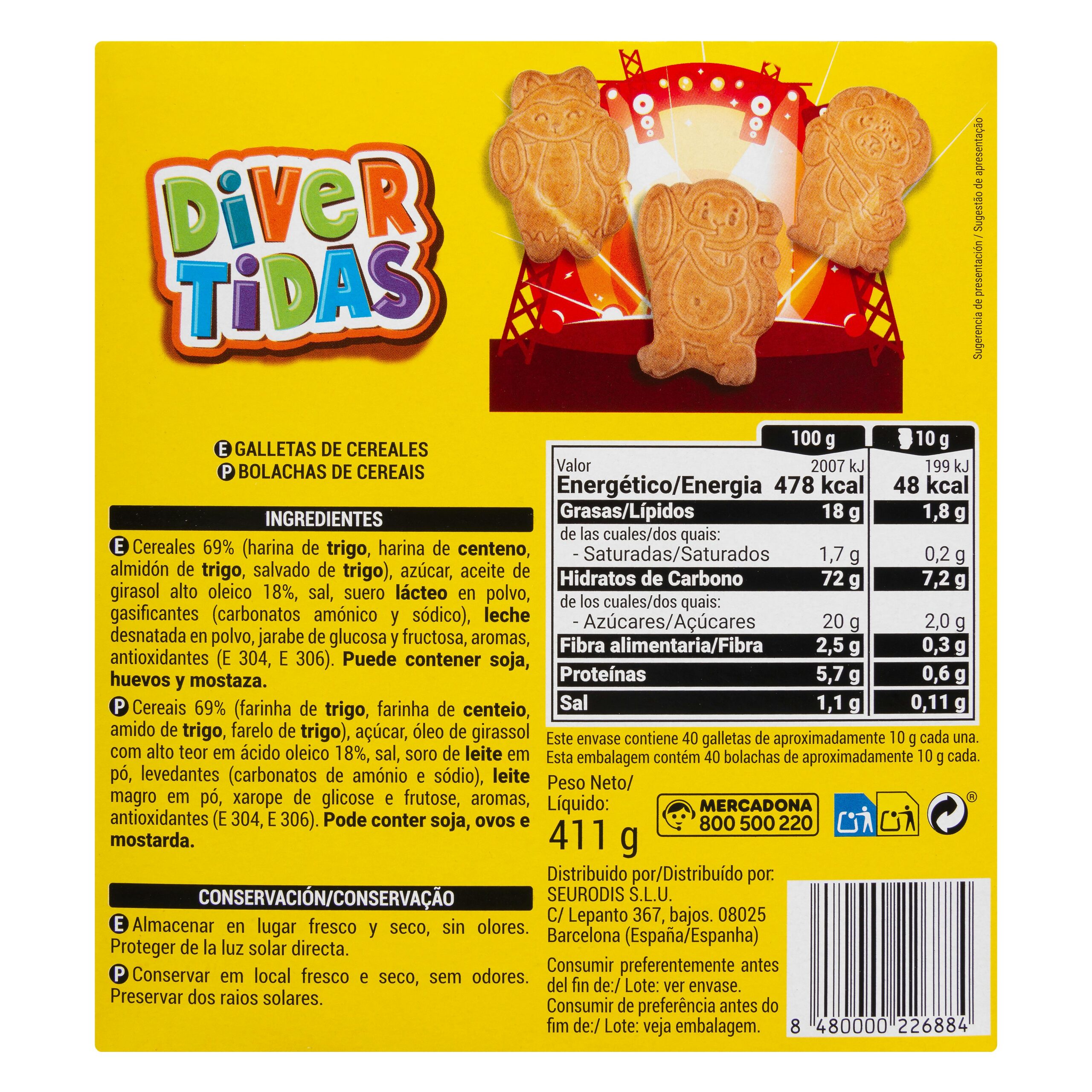 Etiqueta Galletas Divertidas con cereales Hacendado