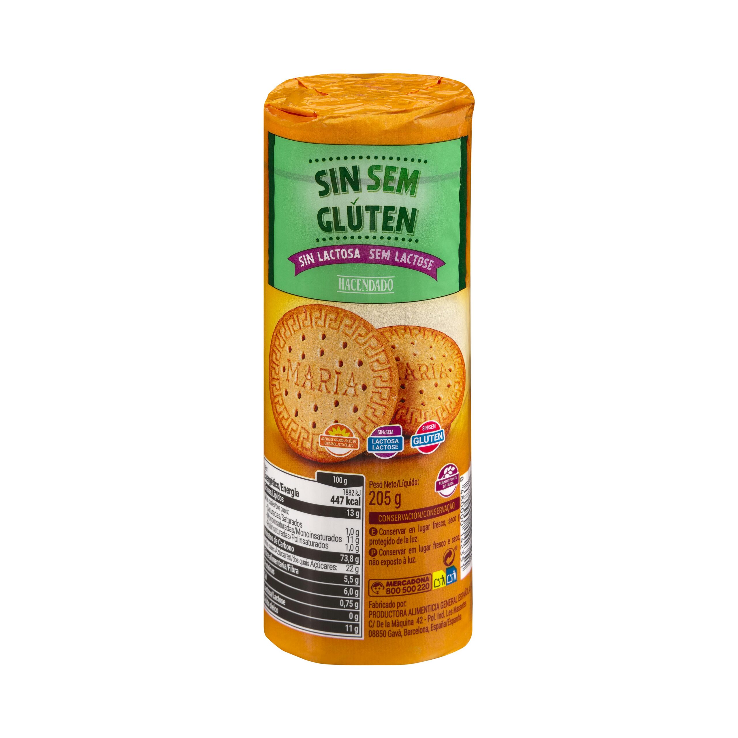 Galletas María sin gluten y sin lactosa Hacendado Mercadona