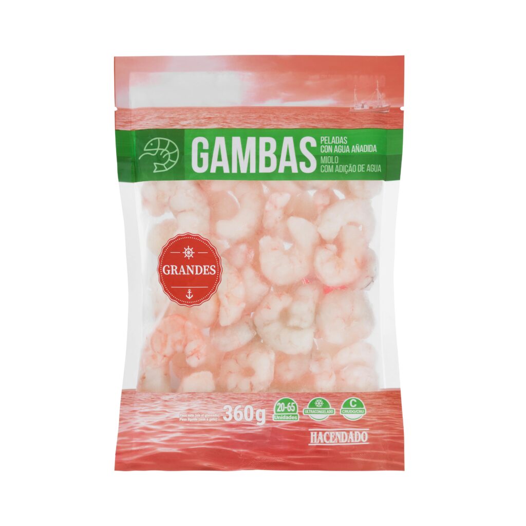 Gamba pelada cruda tamaño grande Hacendado ultracongelada