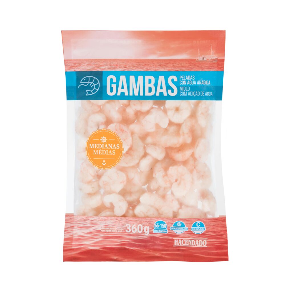 Gamba pelada cruda tamaño mediano Hacendado ultracongelada