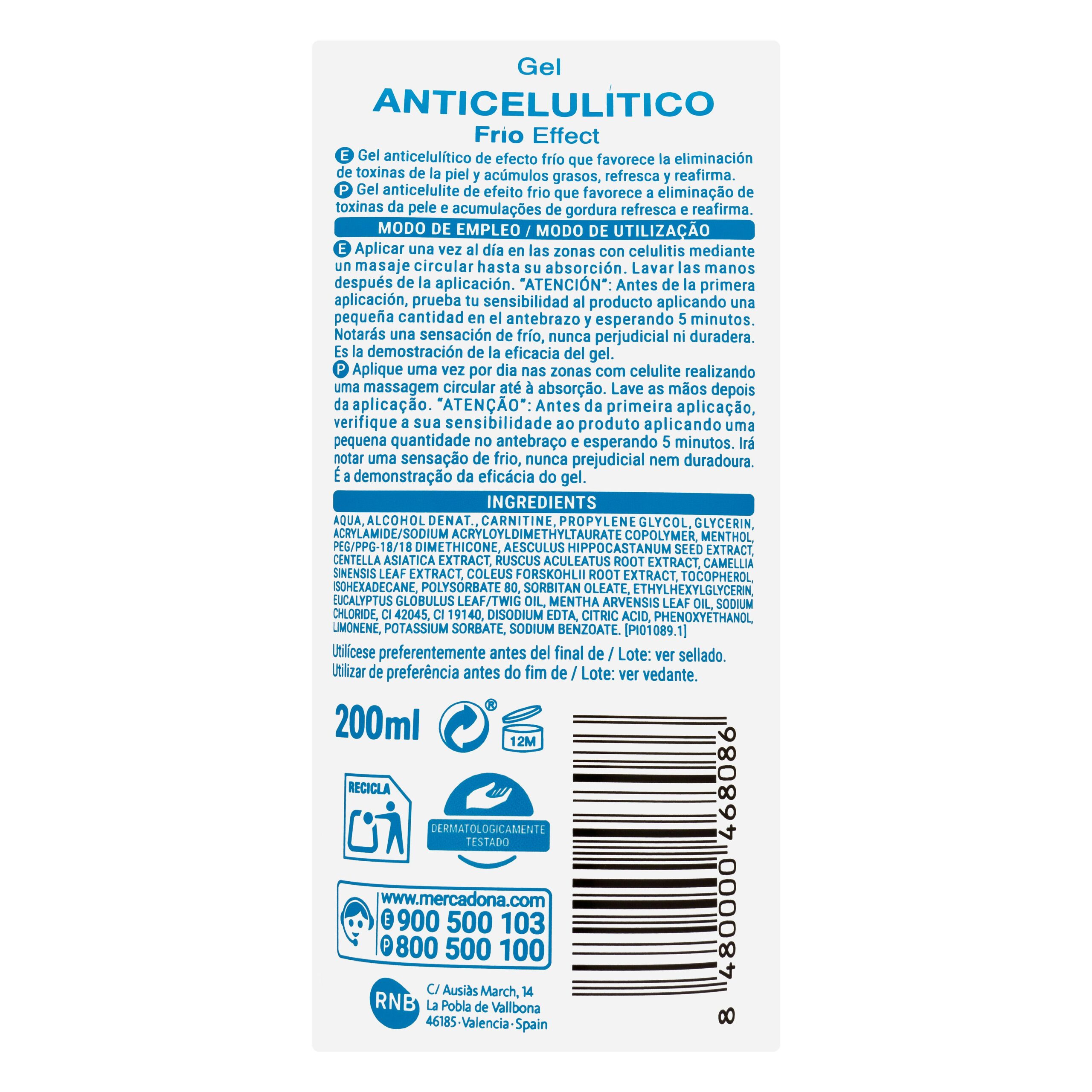 Etiqueta Gel anticelulítico efecto frío Deliplus