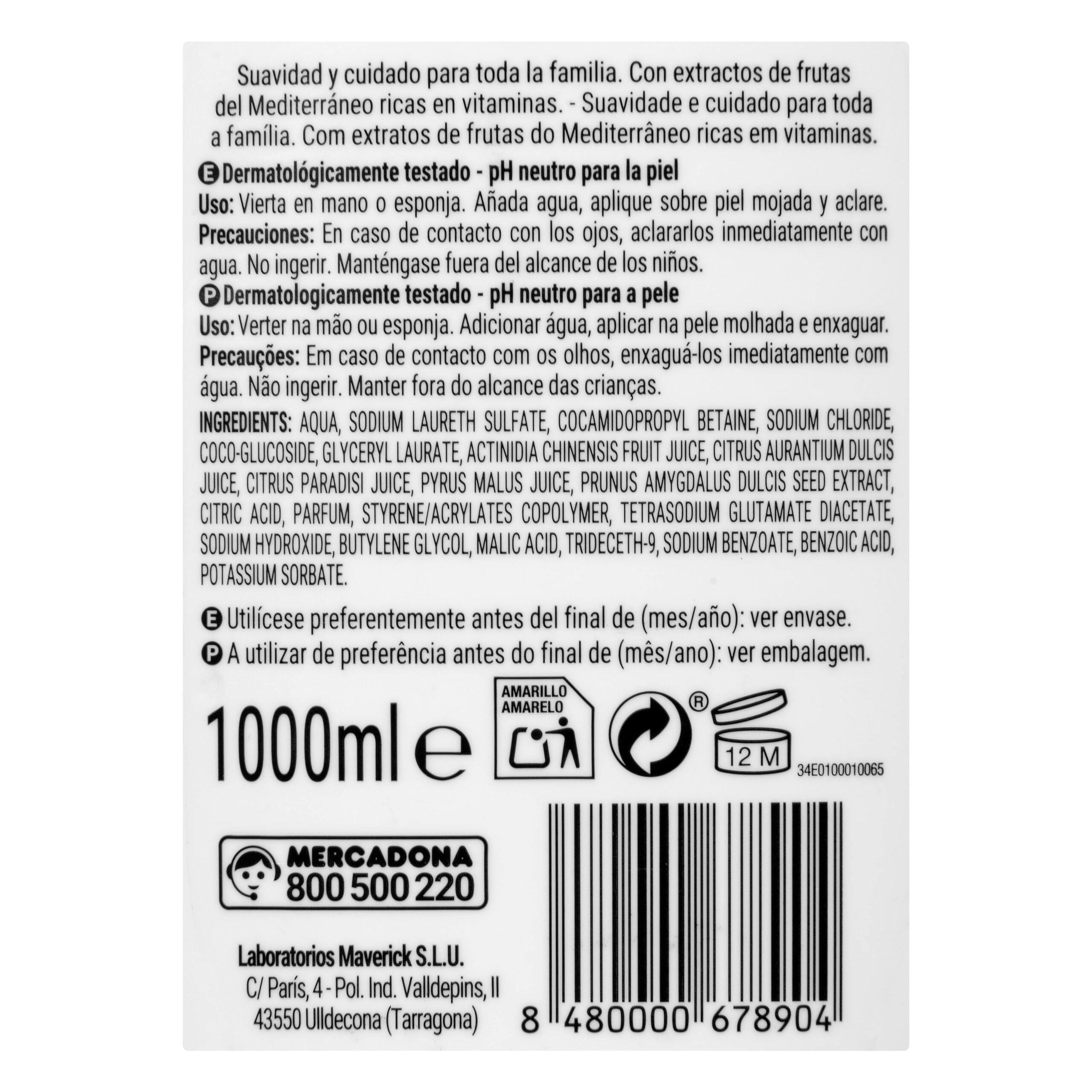 Etiqueta Gel de baño frutal Deliplus piel normal