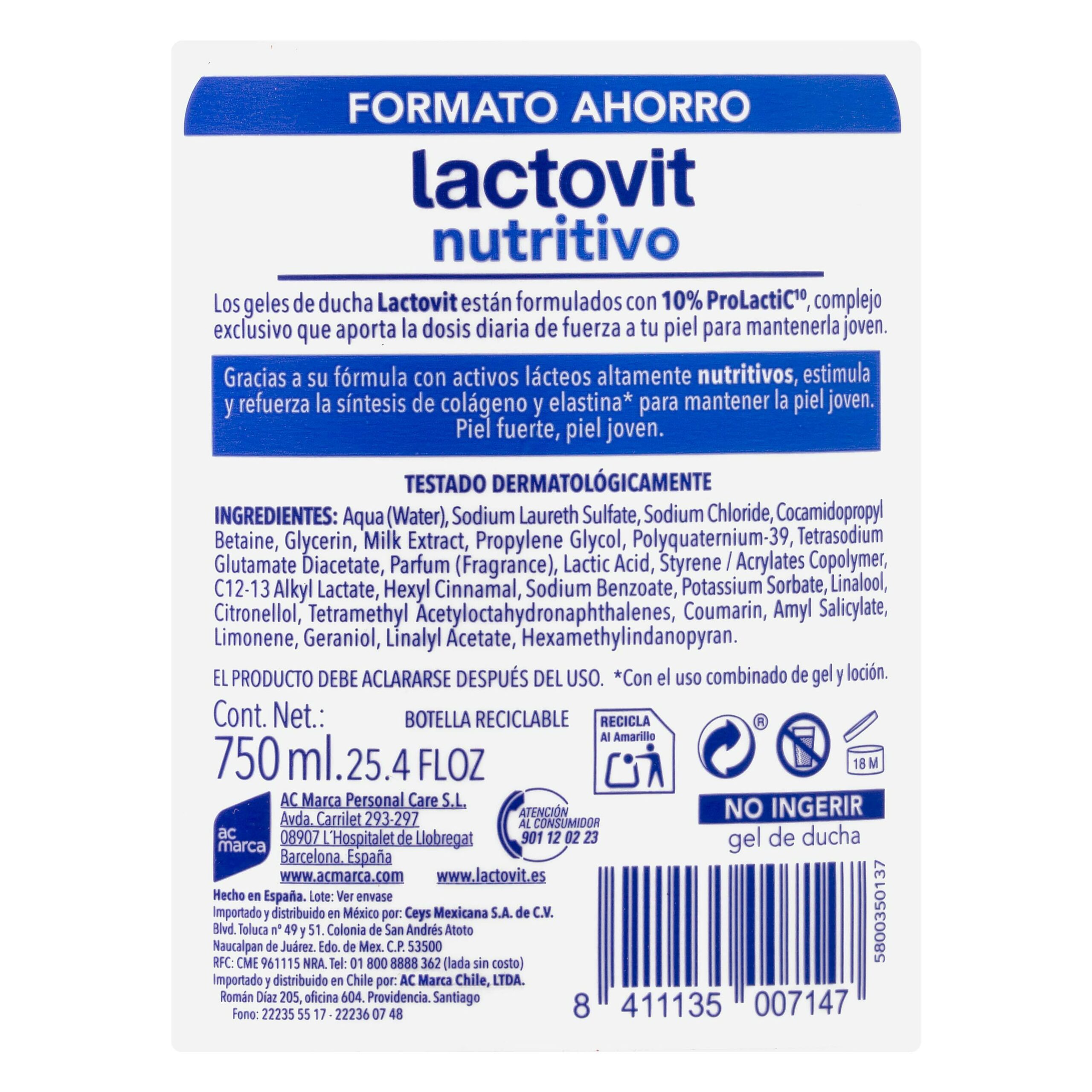 Etiqueta Gel de baño nutritivo Lactovit piel normal y seca