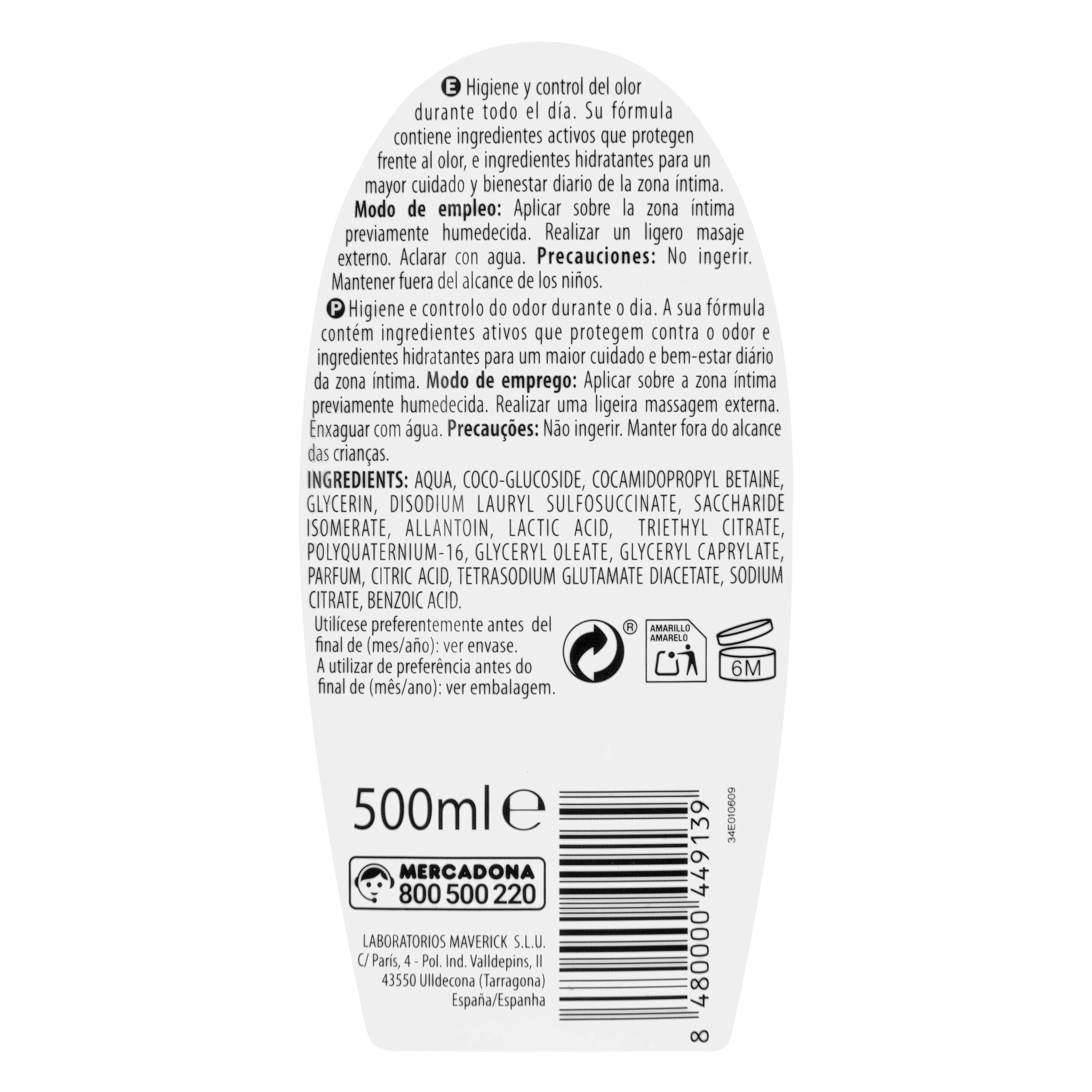 Etiqueta Gel de higiene íntima hidratante Deliplus