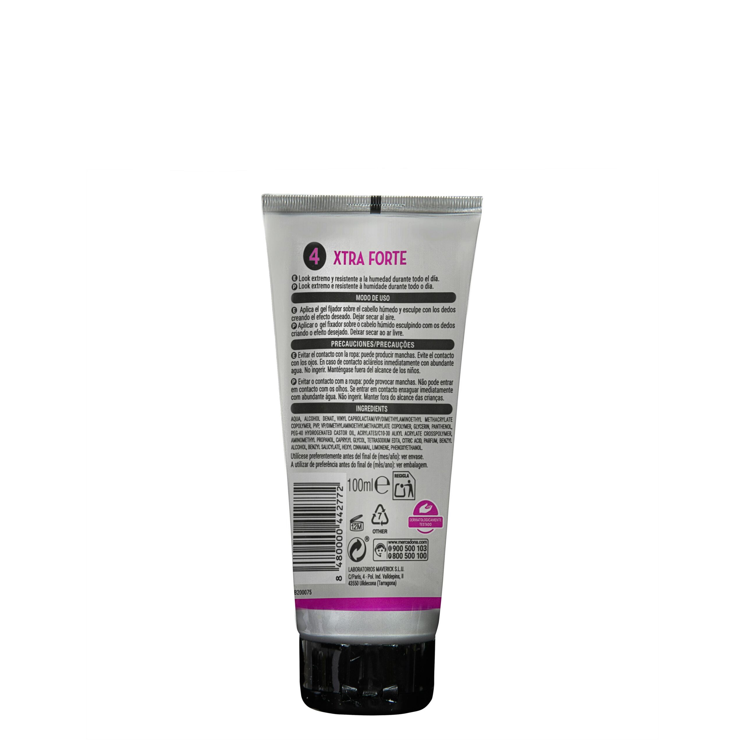 Etiqueta Gel fijador cabello Xtra Forte Deliplus fijación 4 tamaño viaje ProFix