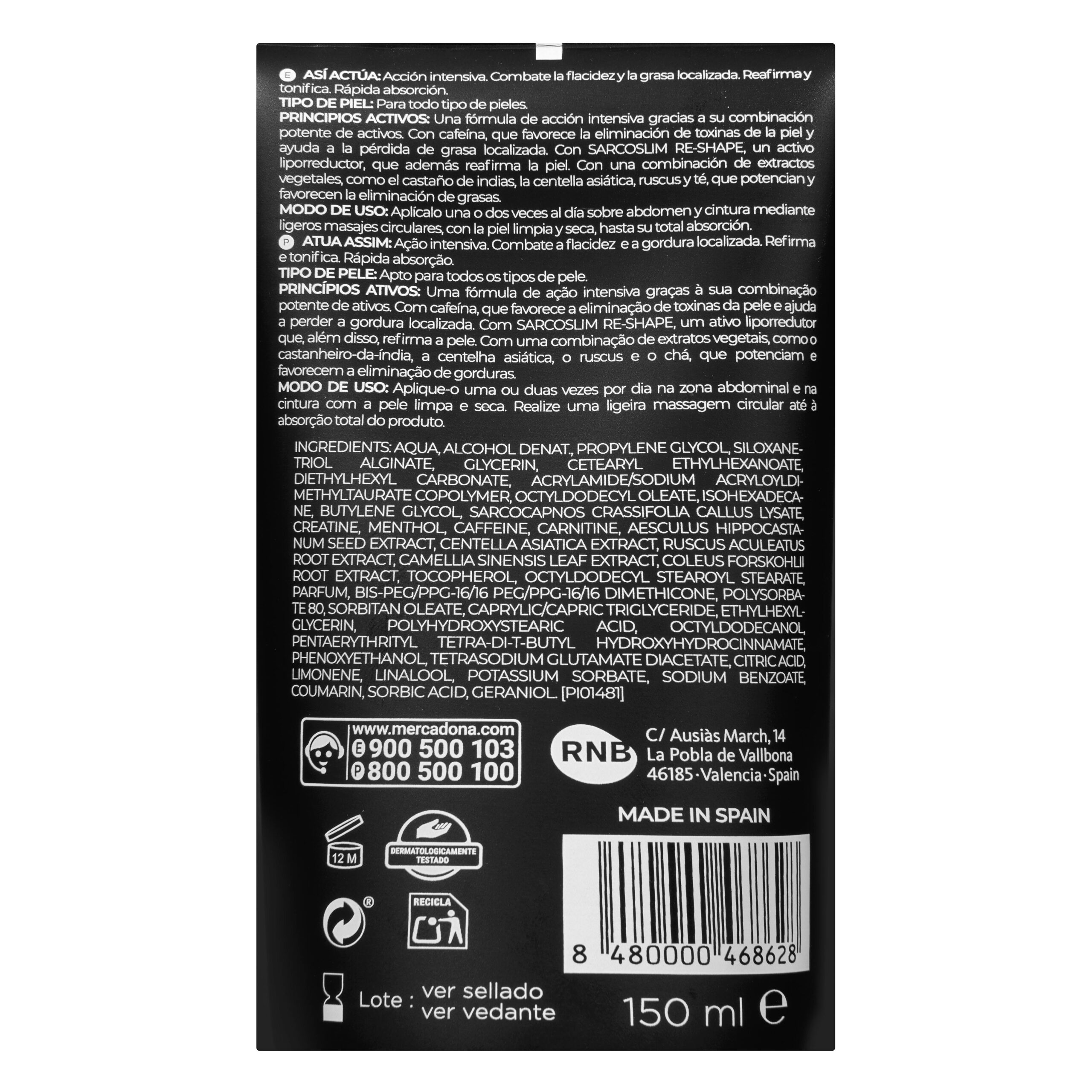 Etiqueta Gel reductor de abdomen Deliplus Men Care