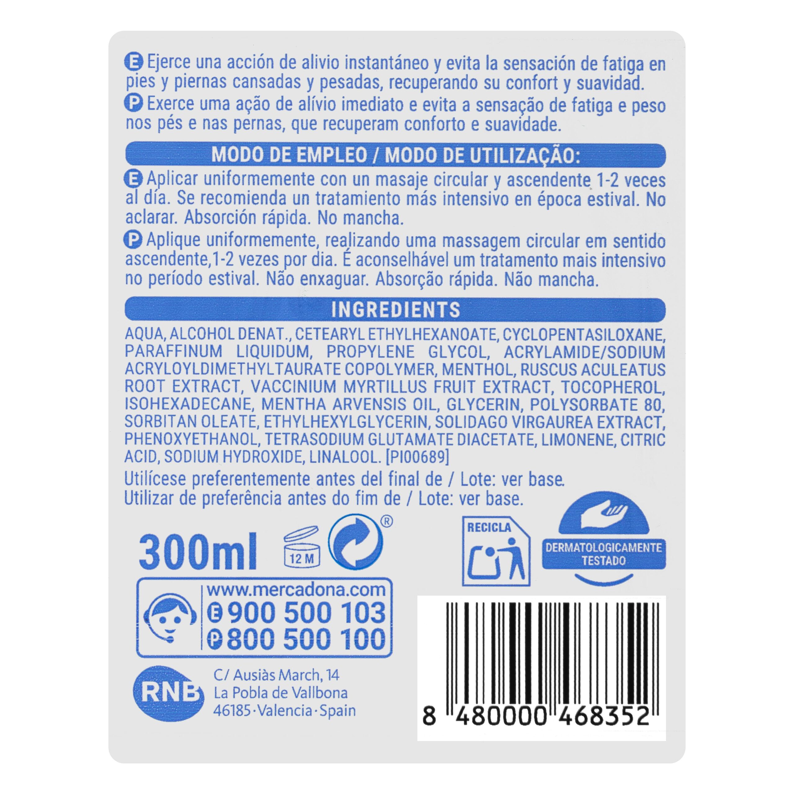 Etiqueta Gel refrescante mentol Deliplus para pies y piernas