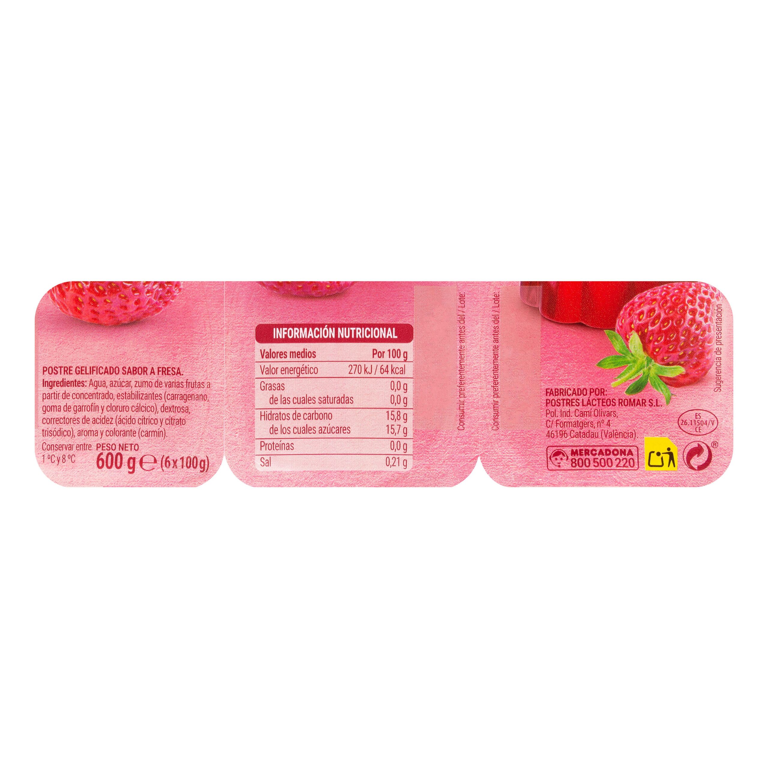 Etiqueta Gelatina sabor fresa Hacendado