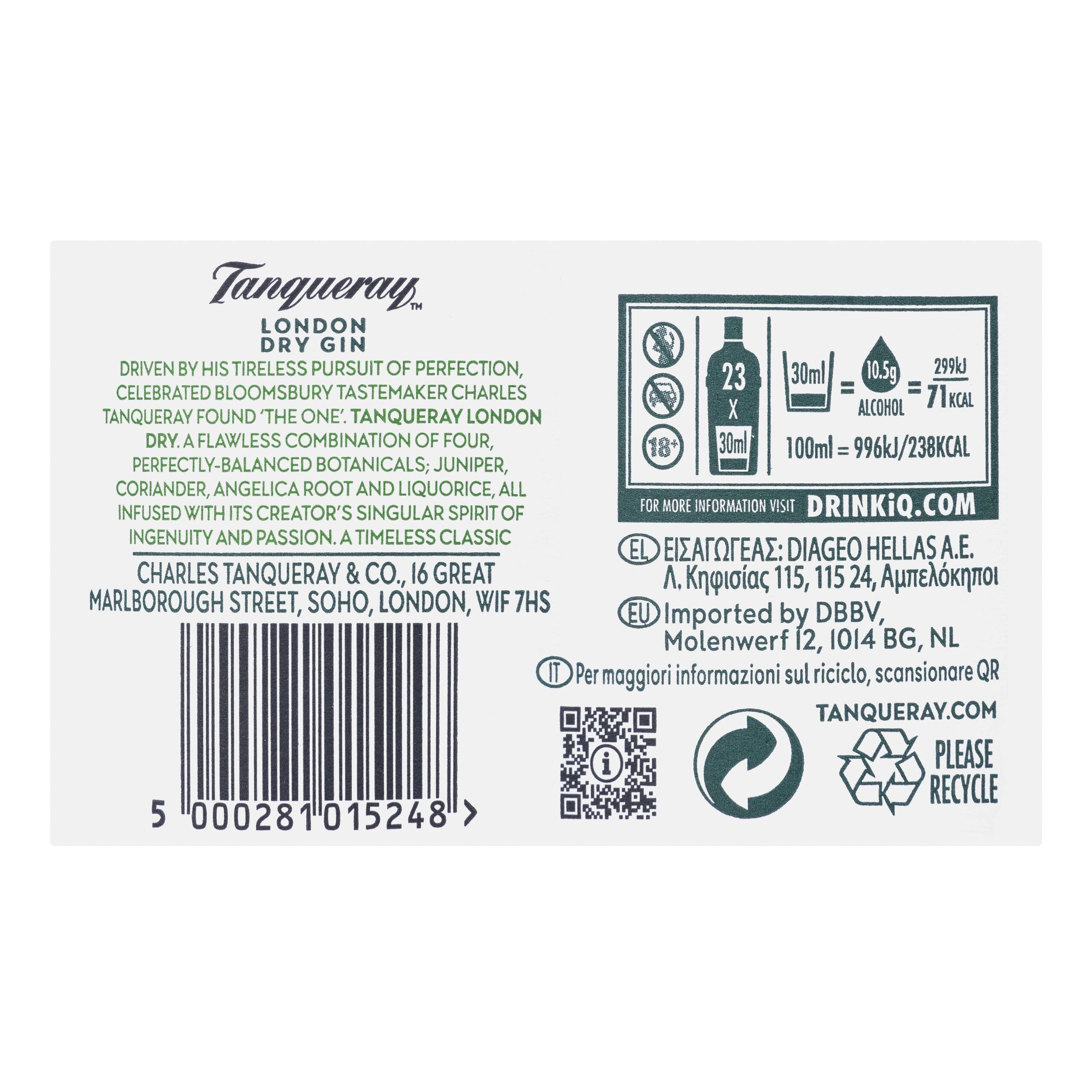 Etiqueta Ginebra London Dry Gin Tanqueray