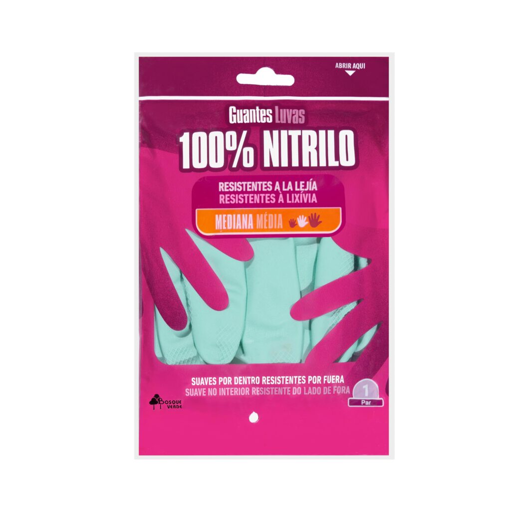 Guantes 100% nitrilo Bosque Verde talla mediana resistentes a la lejía