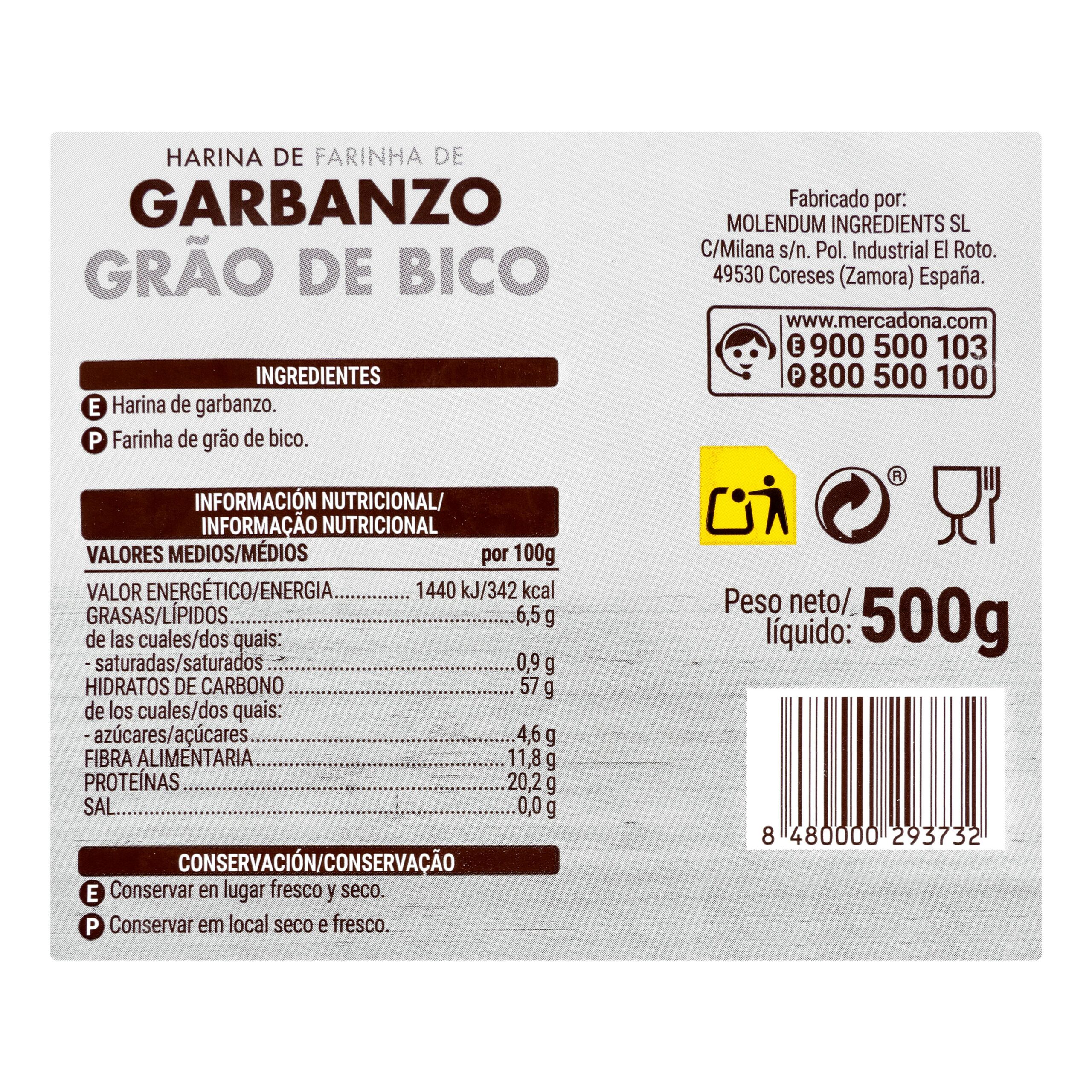 Etiqueta Harina de garbanzo Hacendado