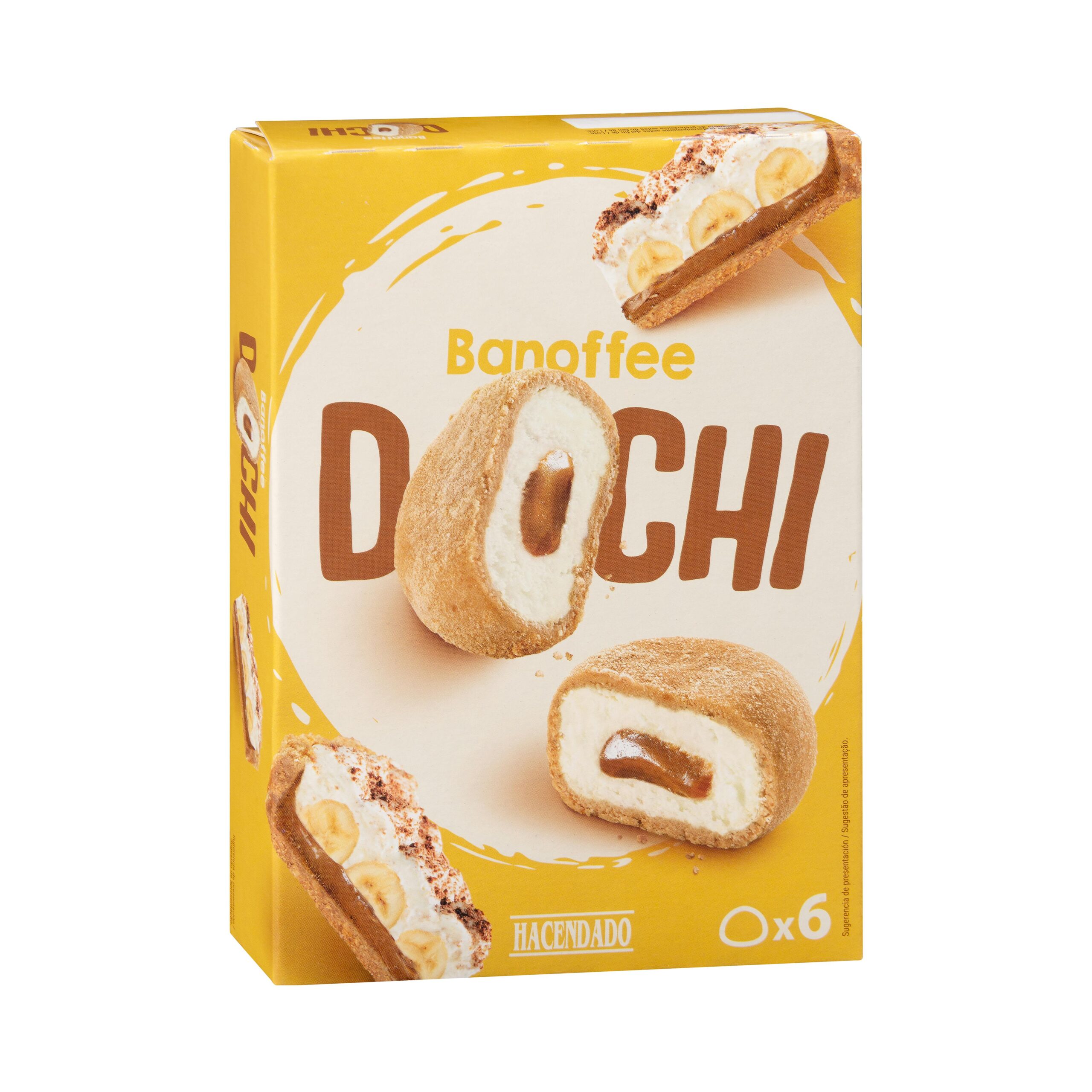 Helado Dochi Banoffee Hacendado de banana y masa de galleta con salsa dulce de leche y galleta triturada Mercadona