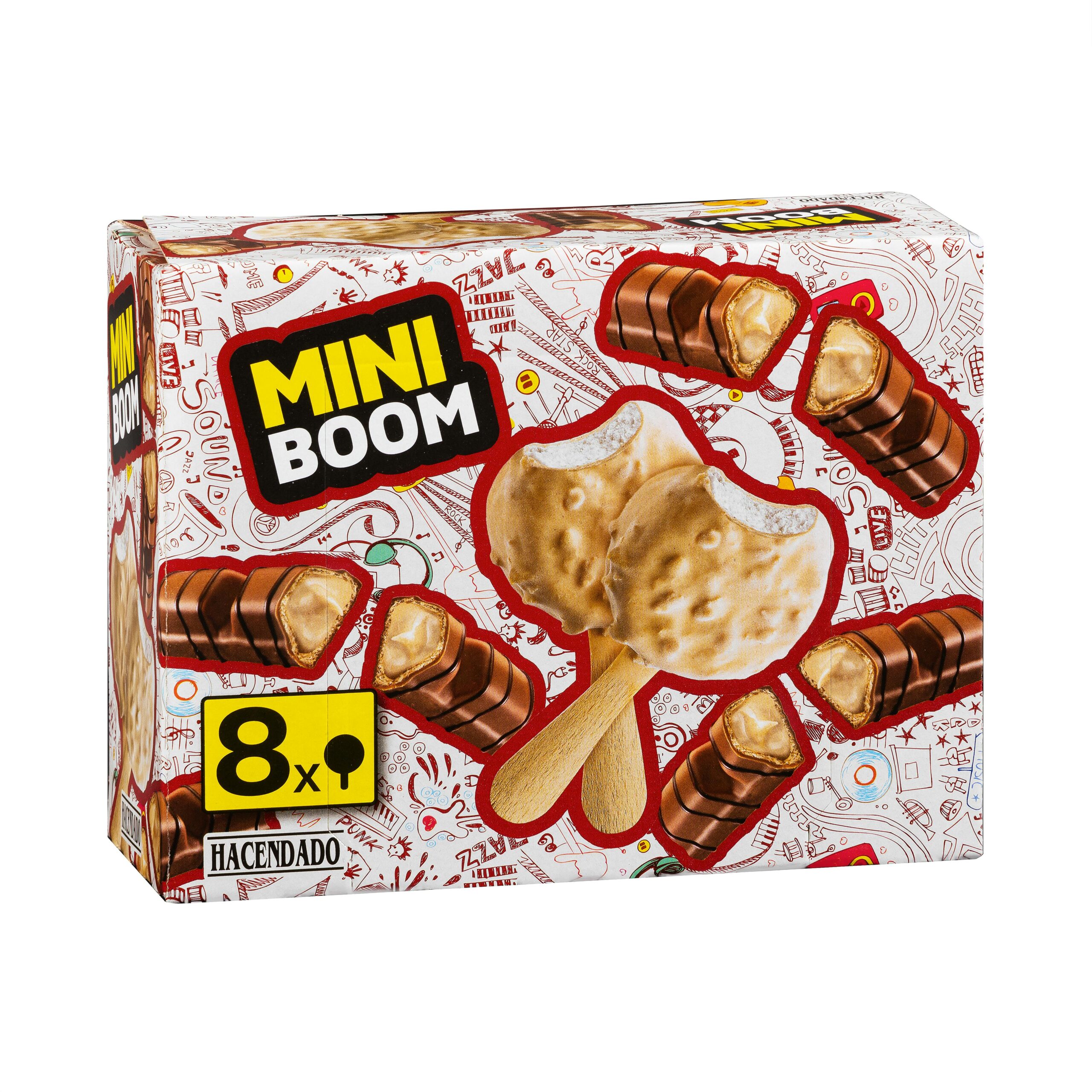 Helado mini Boom Hacendado con cobertura blanda de pasta de avellana y galleta troceada Mercadona